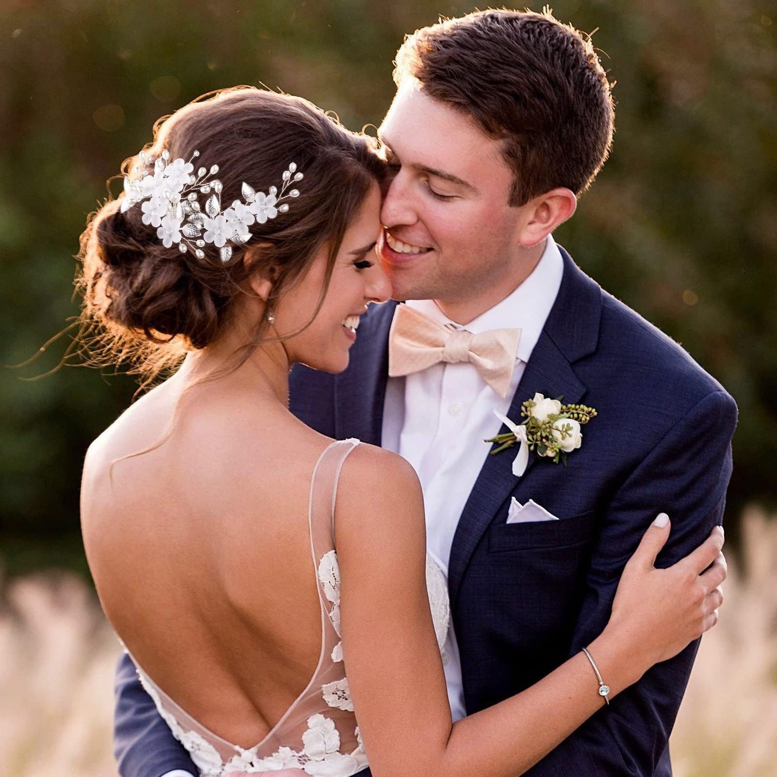 Zaewry Haarspange 5 Stück Hochzeit Haarnadeln, Blumen Perlen Braut Haarschmuck, 5-tlg., Brautschmuck Haare U-förmig Hochzeit Haarspangen