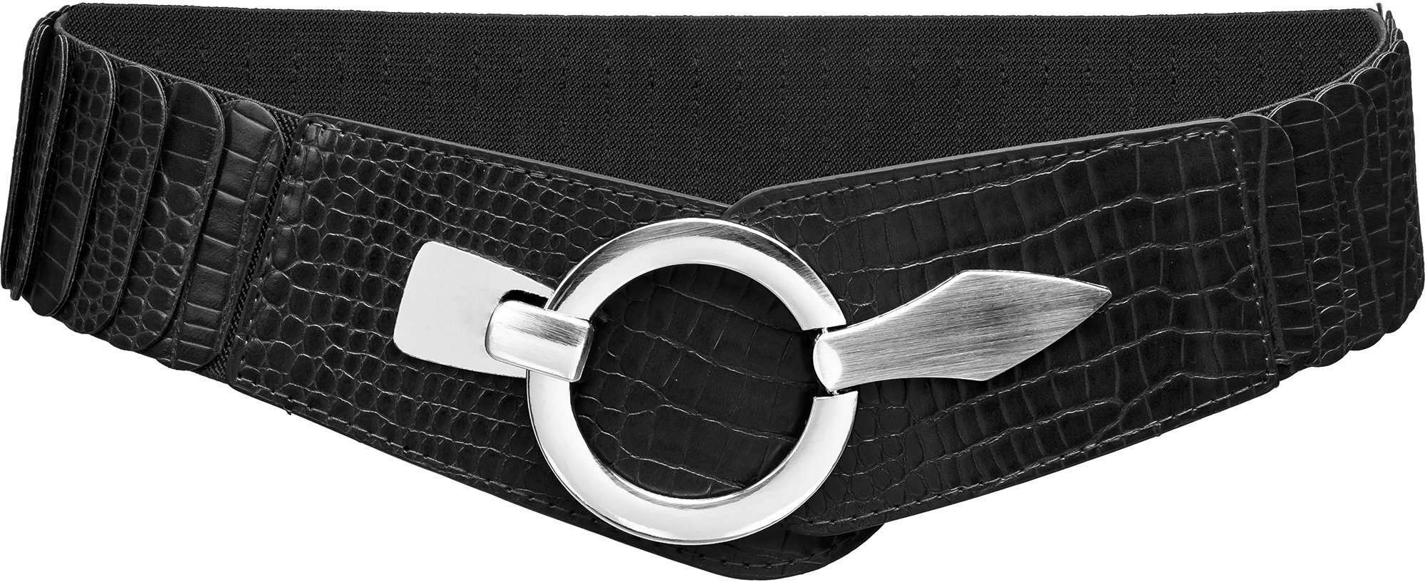 elastischer breiter mit Caspar GU300-C Gürtel schwarz Croco Damen Stretch Taillengürtel Muster