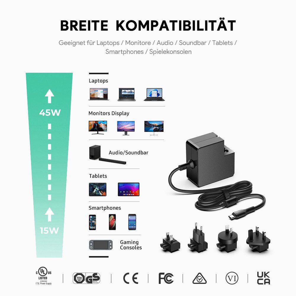 HKY 45W USB-C Ladegerät für Pioneer DJ Controller DDJ-FLX4 FLX2 REV5 GRV6 Netzteil (kompatibel mit Lenovo Chromebook C330 C630 & Smartphones)