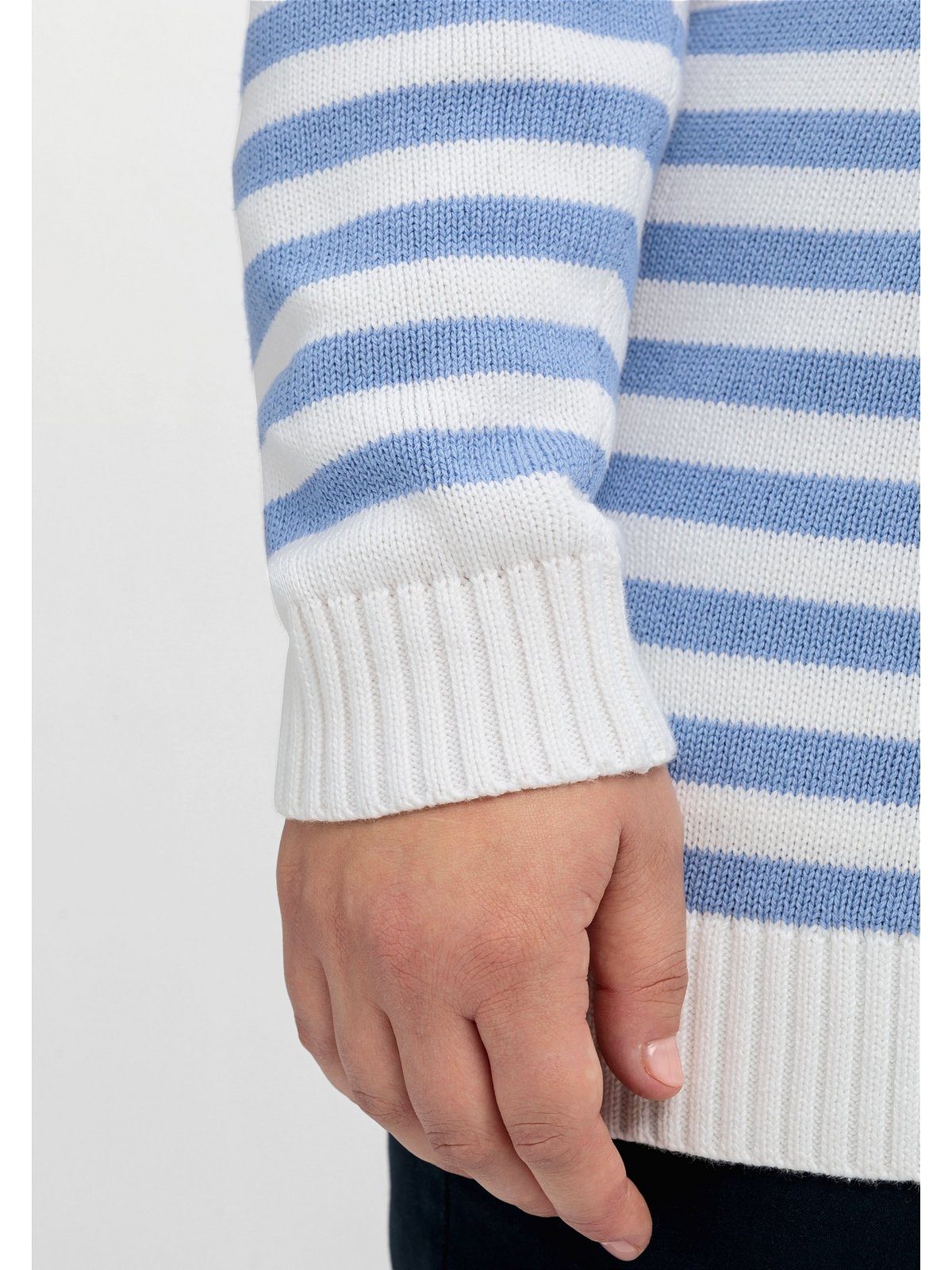 Strickjacke Ringeln garngefärbten Größen Sheego Große mit mittelblau-offwhite