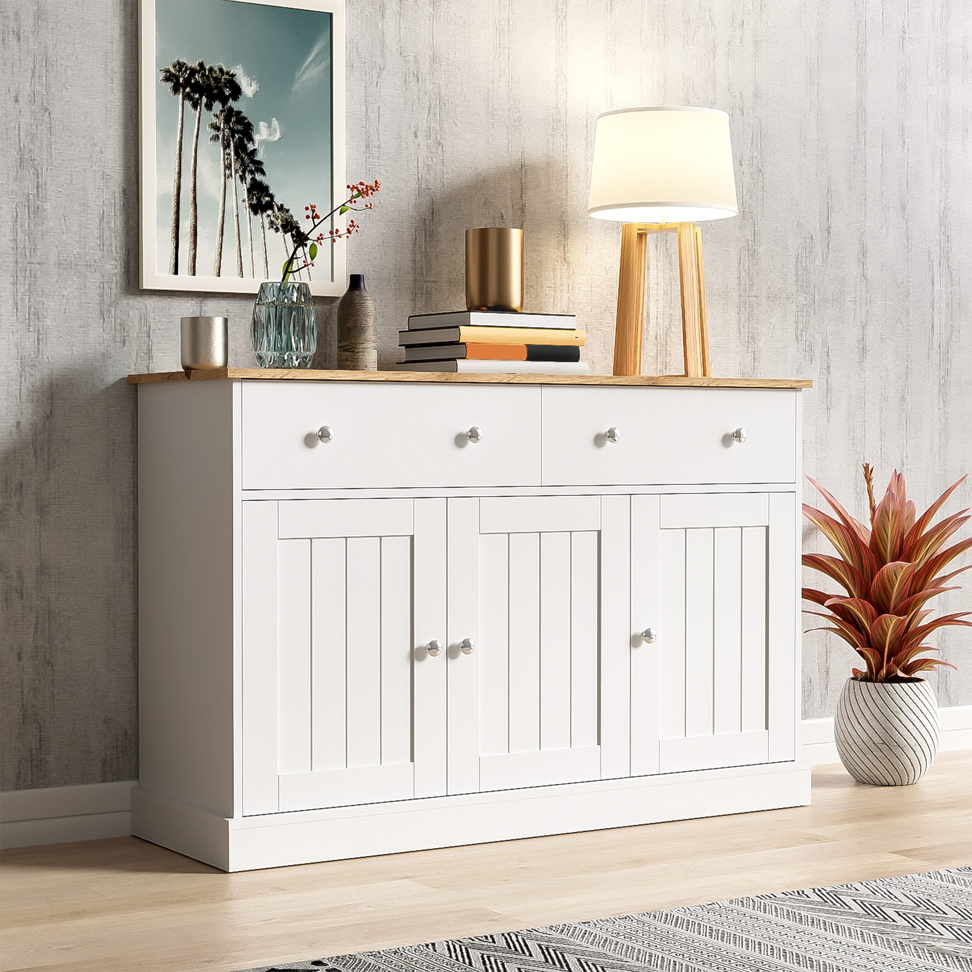 KLAM HOME Sideboard Kommode Wohnzimmerschrank mit gravierter Textur viel St günstig online kaufen