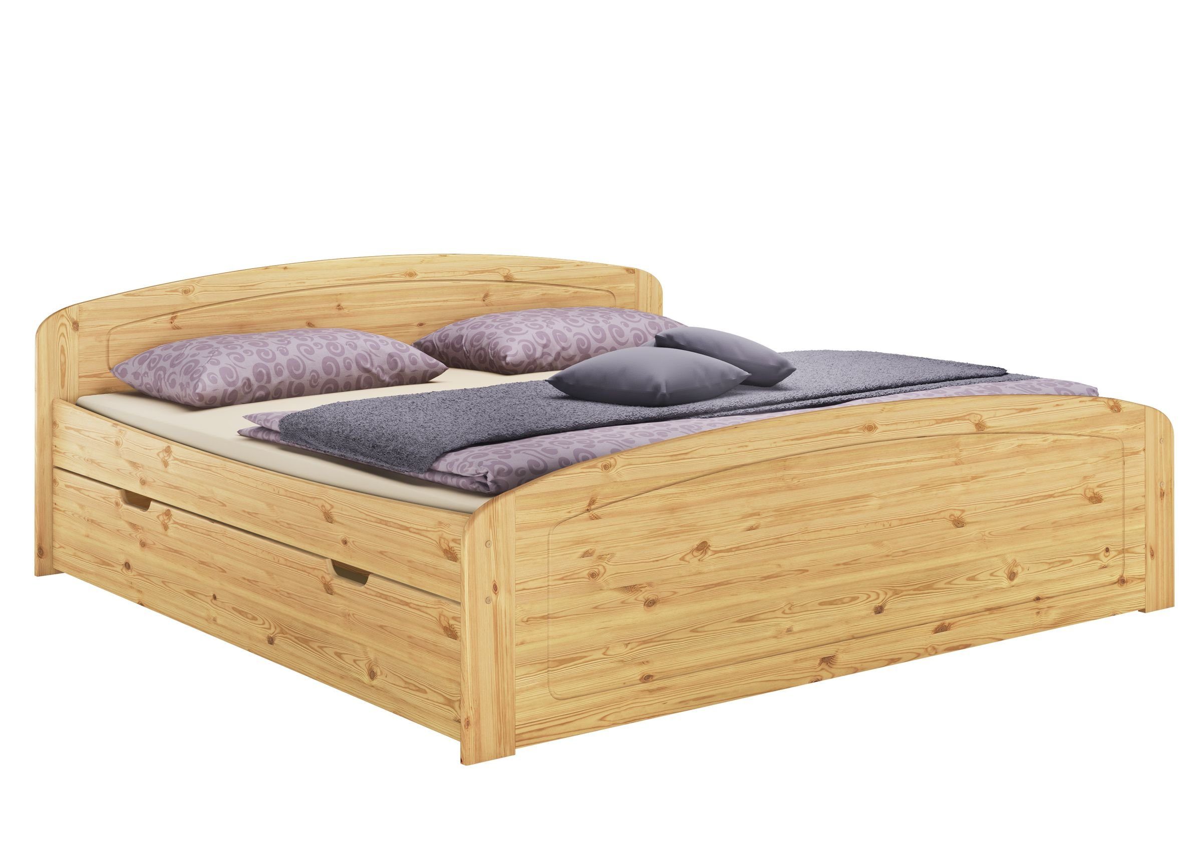 ERST-HOLZ Bett Doppelbett 200x200 Kiefer mit 2 Federholzrahmen u. 2  Matratzen, Kieferfarblos lackiert