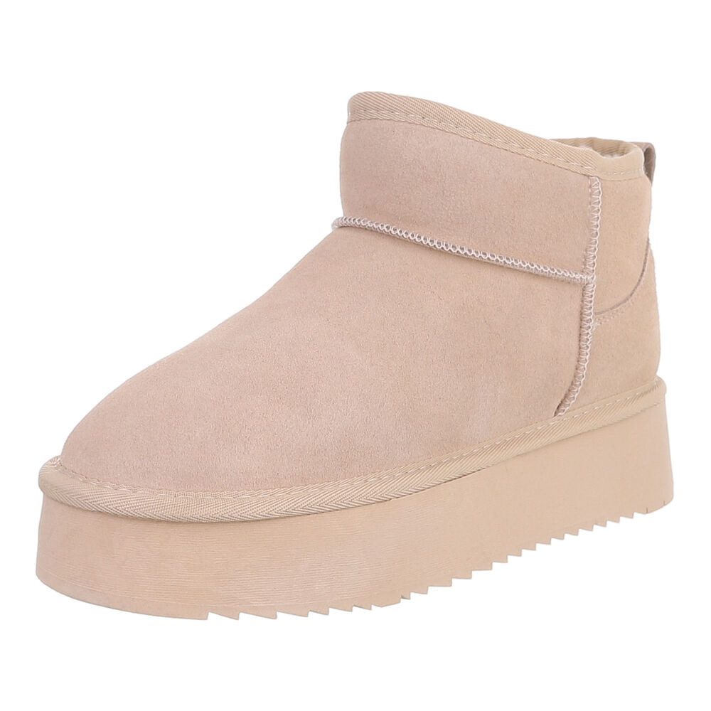 Ital-Design Damen Leder Plateau Boots Freizeit & Alltag Snowboots (91971159) Flach Stiefeletten in Beige