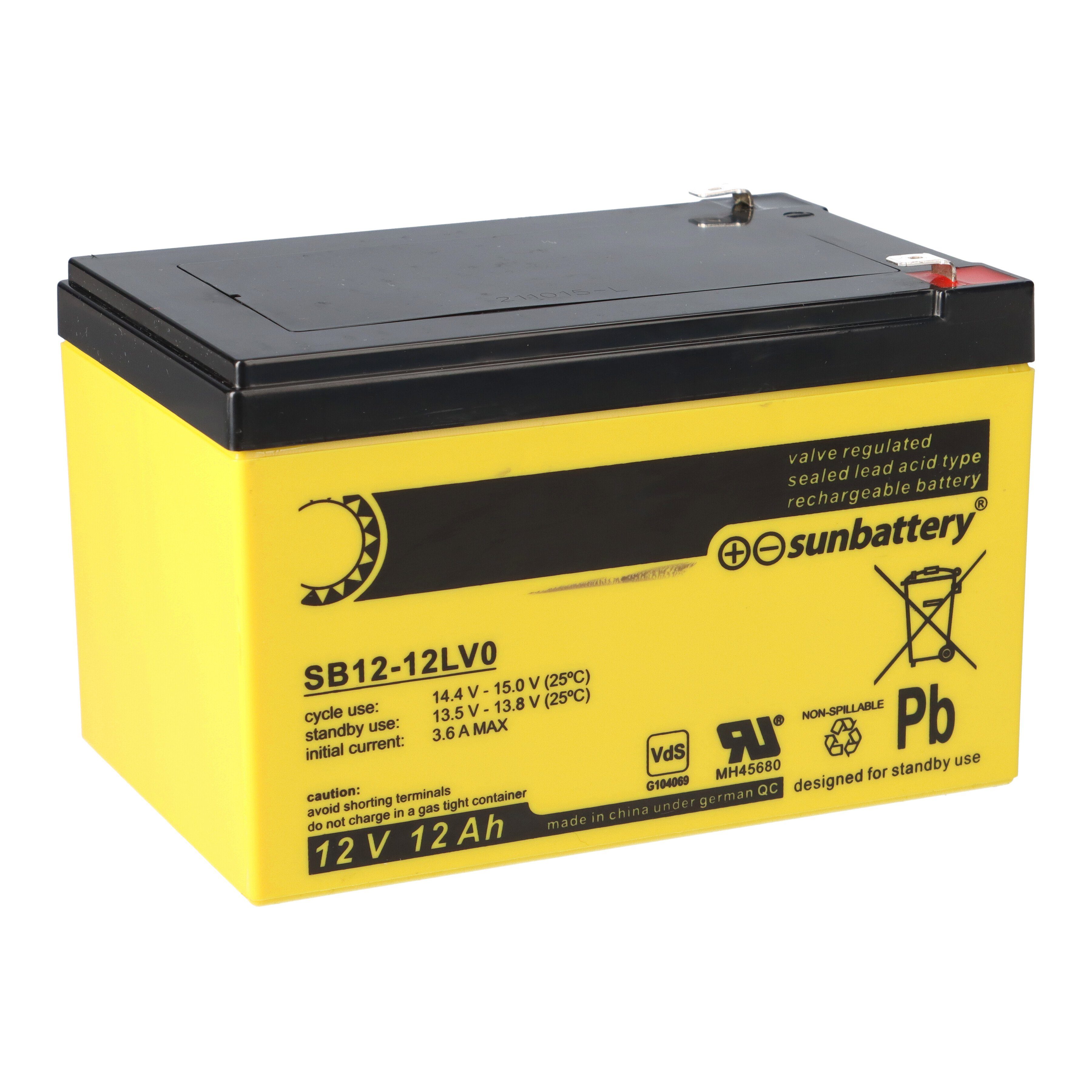 sunbattery Ersatzakku kompatibel mit Aritech BS130N 12V 12 Ah Bleiakkus