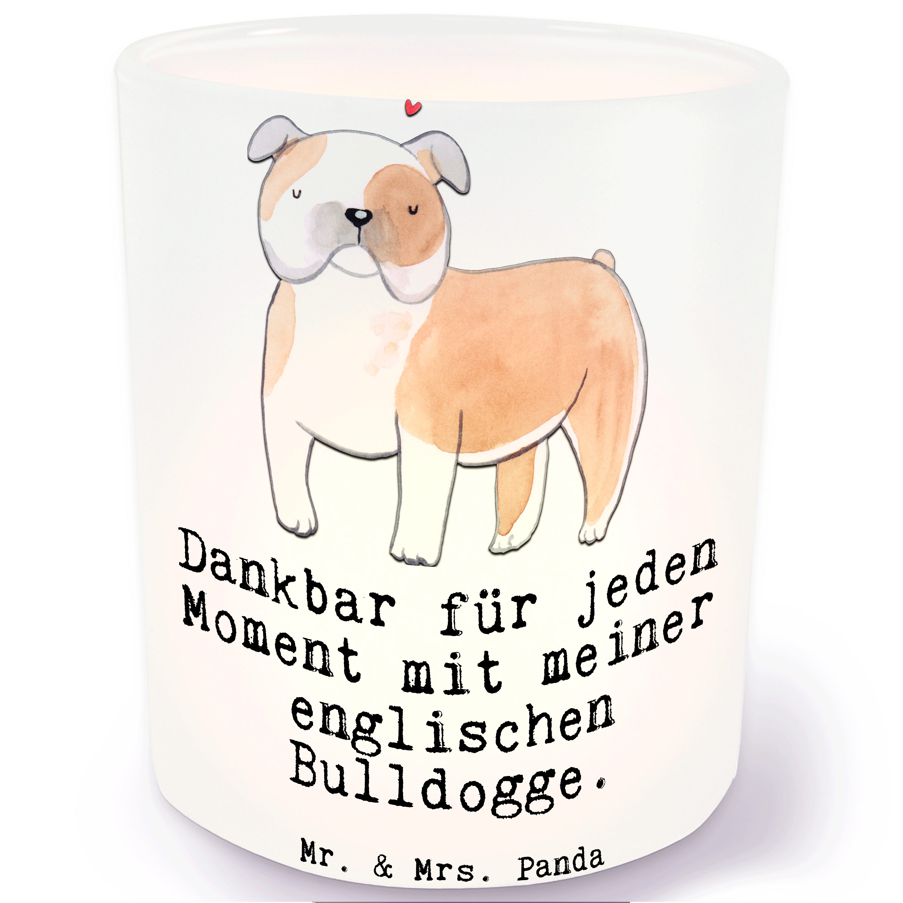 Mr. & Mrs. Panda Windlicht Englische Bulldogge Moment - Transparent - Geschenk, Hund, Windlicht (1 St), Hitzebeständig