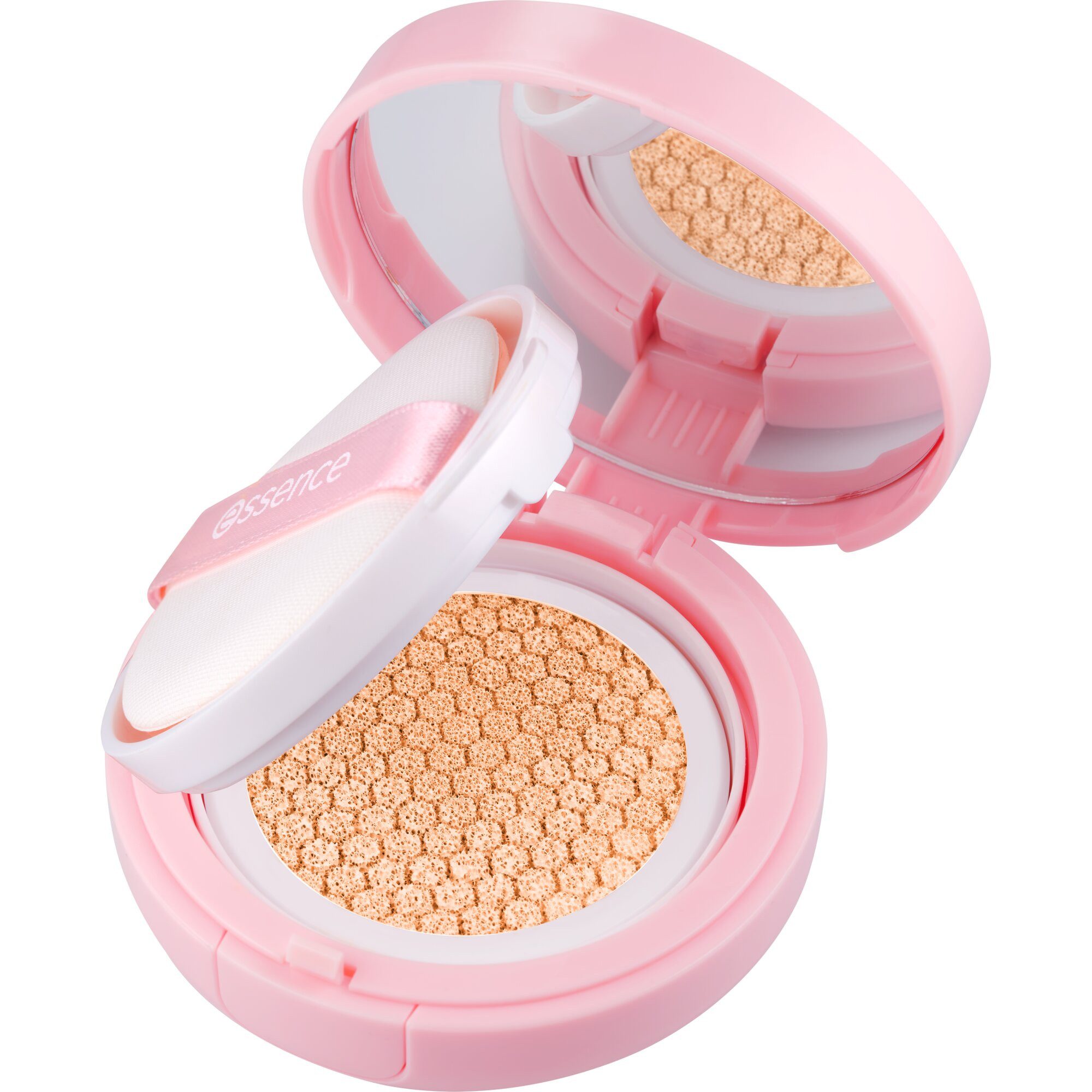 Essence Foundation BRIGHTEN UP! cushion foundation, 3-tlg., flüssige Textur, aufbaubare Deckkraft, wasserfest, aufhellend