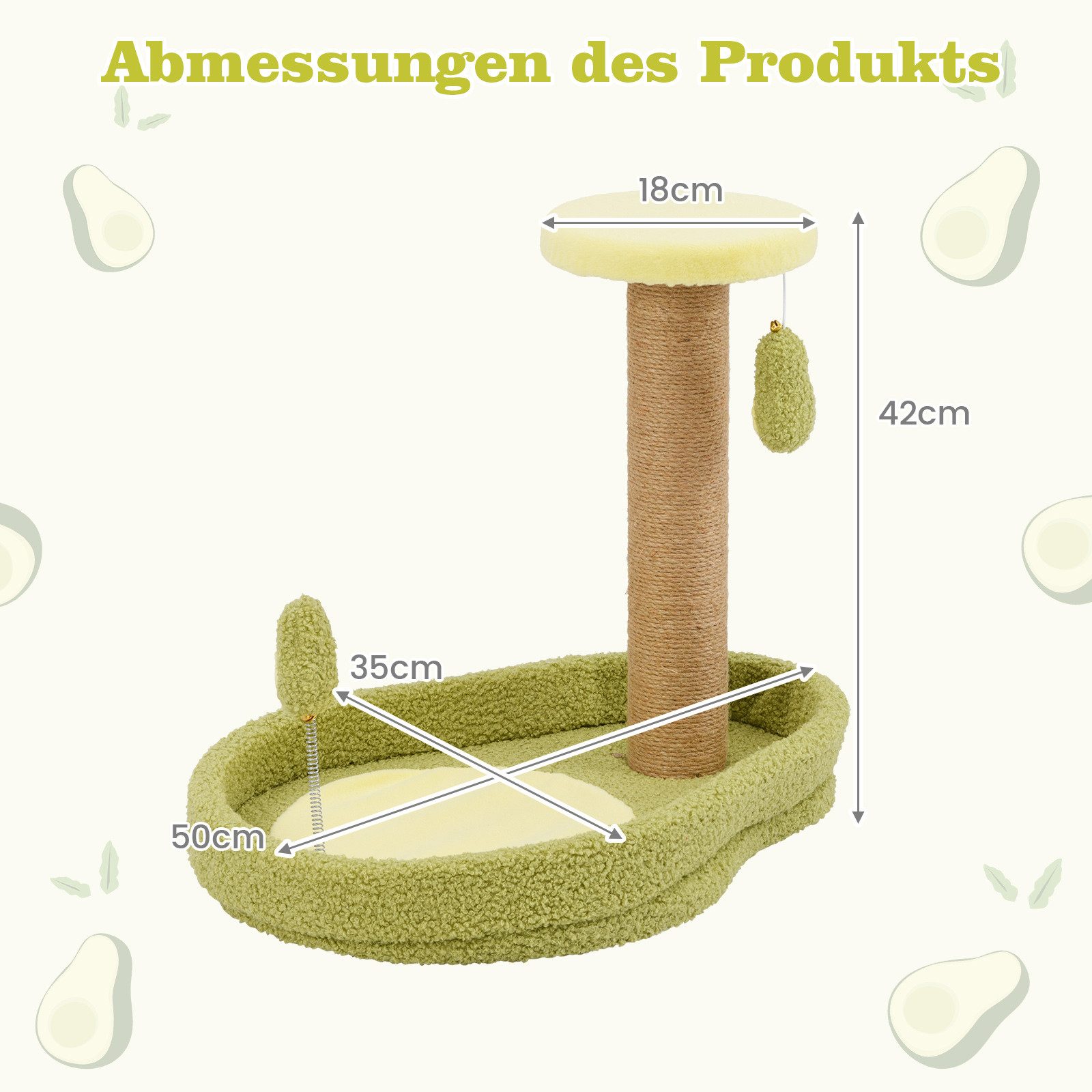 COSTWAY Kratzbaum, mit Katzenbett & Federspielzeug, 50x35x42 cm