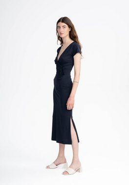 MELA Jerseykleid Damen V-Neck Kleid lang SHREOSHI Bindegürtel