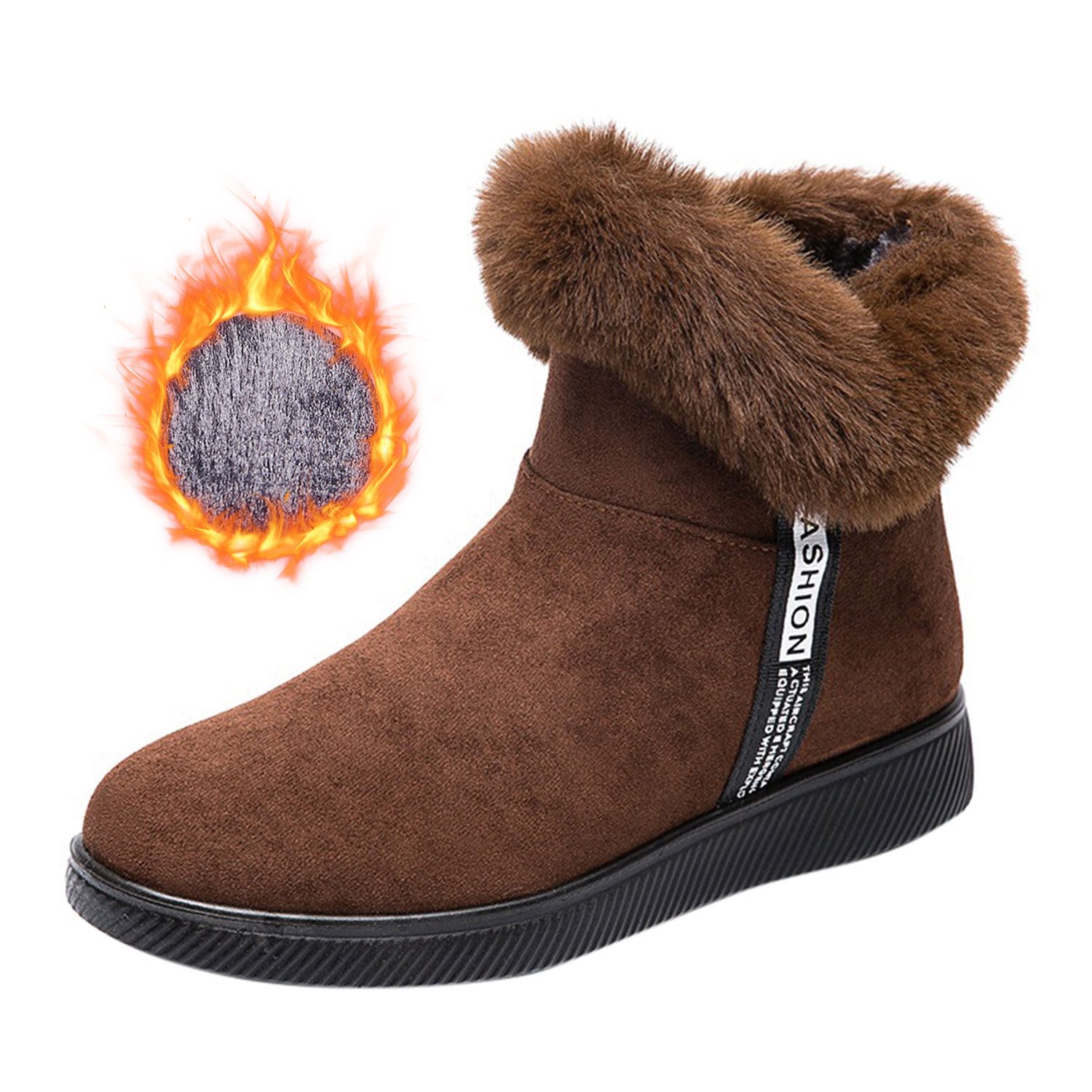 Refttenw Gefütterte Schlupfstiefel Wildleder Damen mit Kunstfell am Schaft Stiefelette