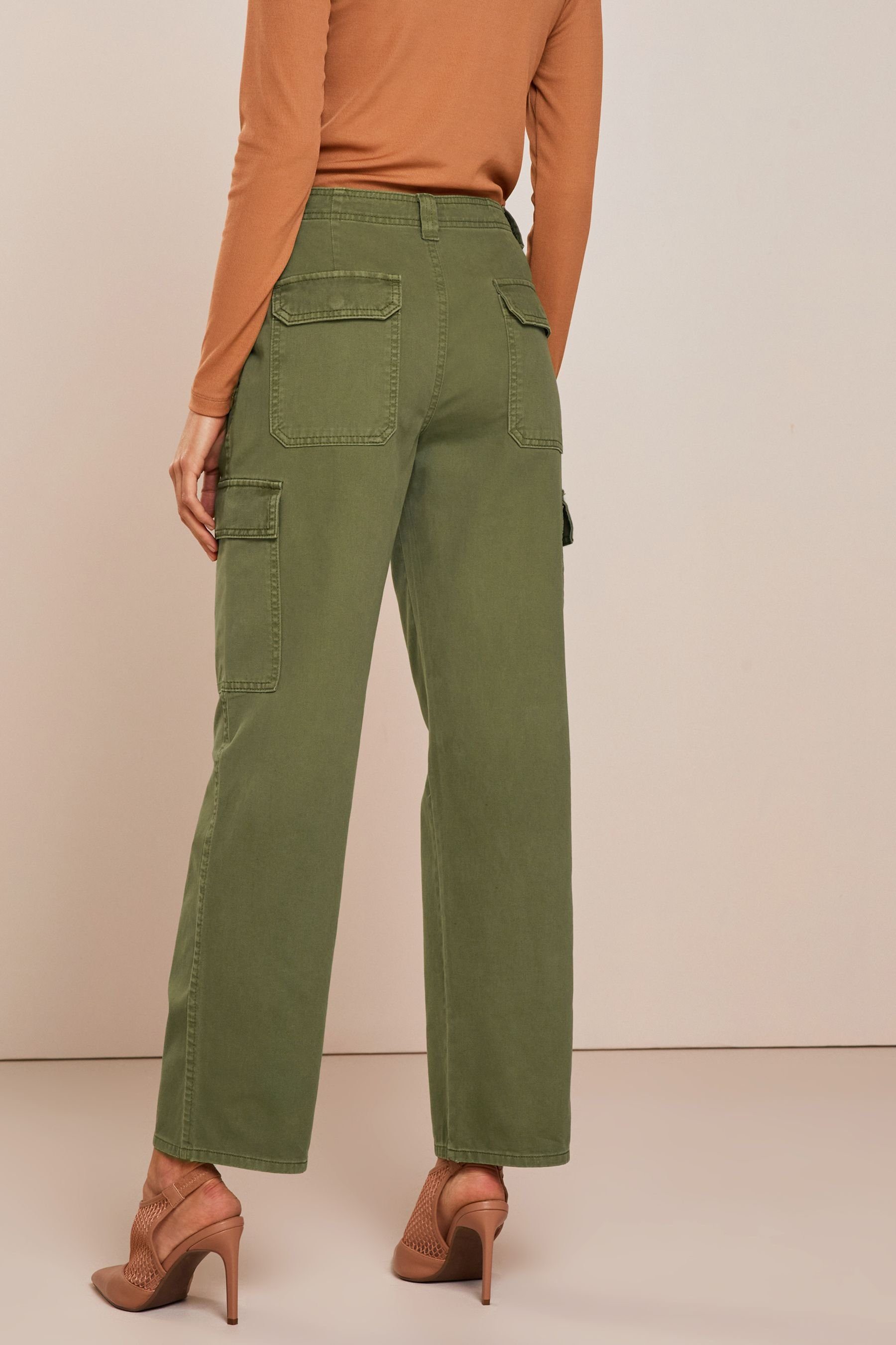 Next Green Combat-Hose aus (1-tlg) Baumwolle Khaki Taschen mit Cargohose