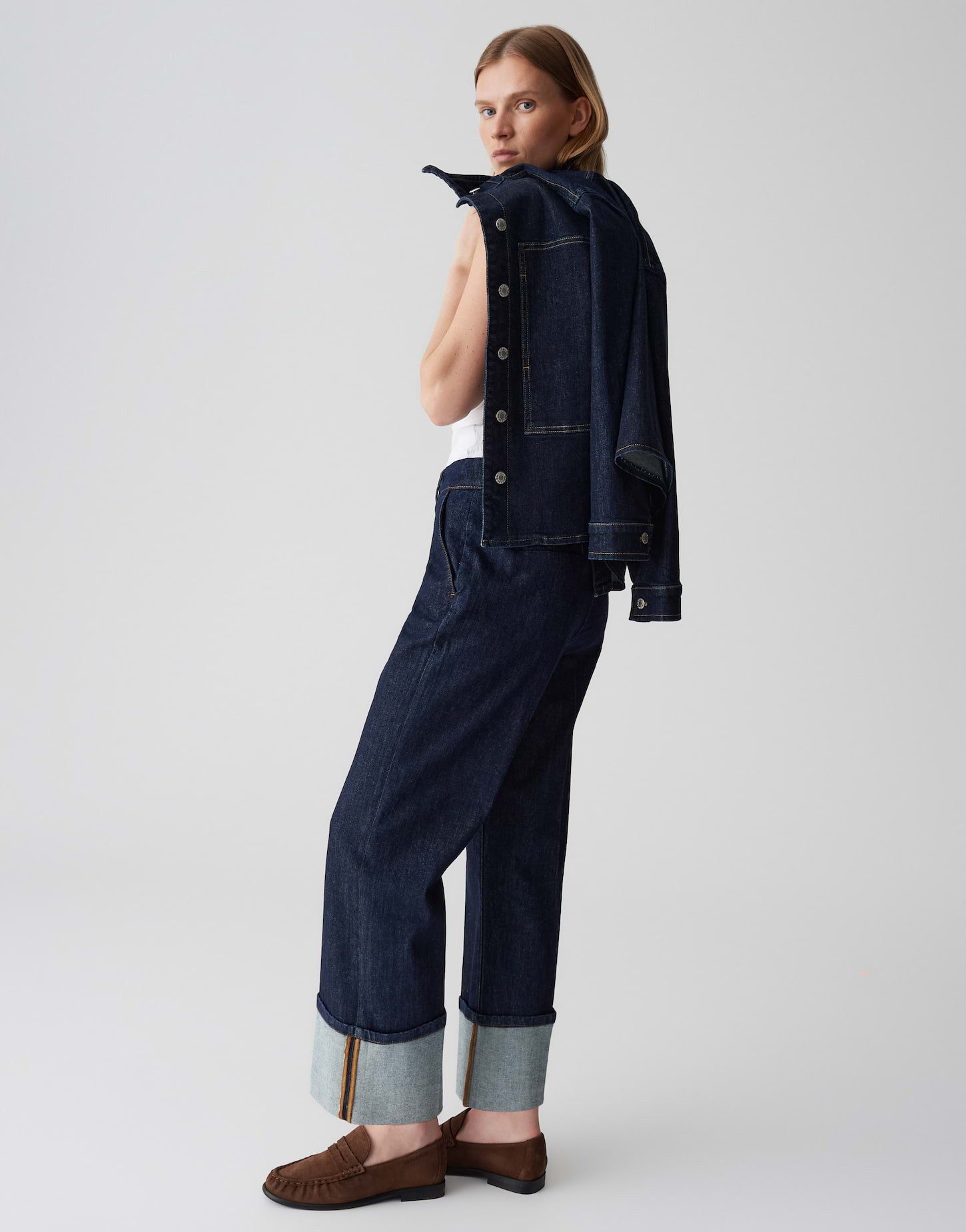 OPUS PANTS 5-Pocket-Jeans MOIRA CLEAN mit XL Aufschlag Mid Rise Cropped, französische Taschen, XL-Aufschlag am Saum