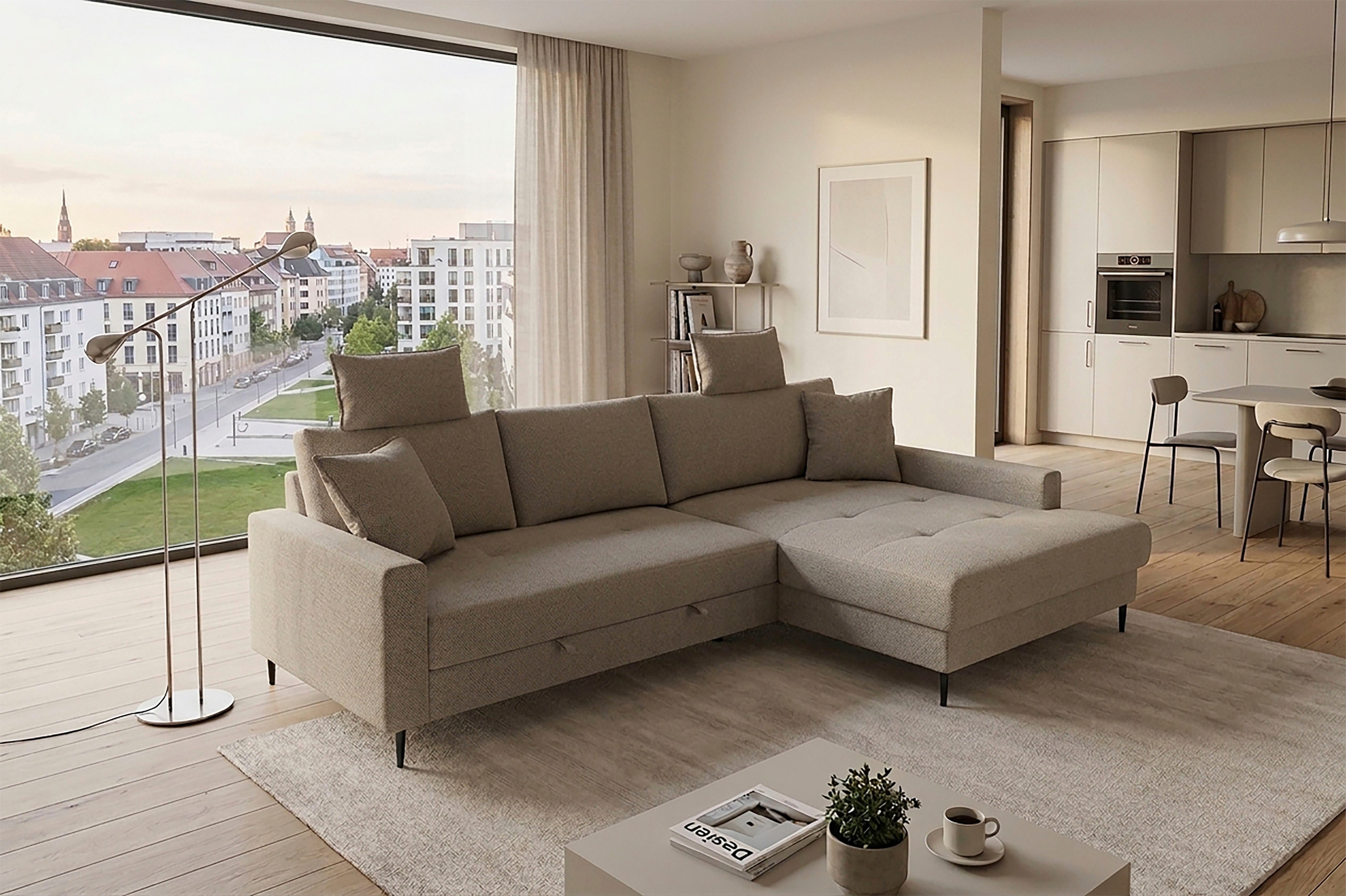 Trends by HG Ecksofa Summer L-Form, B: 284 cm, Schlaffunktion, 2 Zierkissen, mit Kopfstützen, Wellenfederung, frei stellbar
