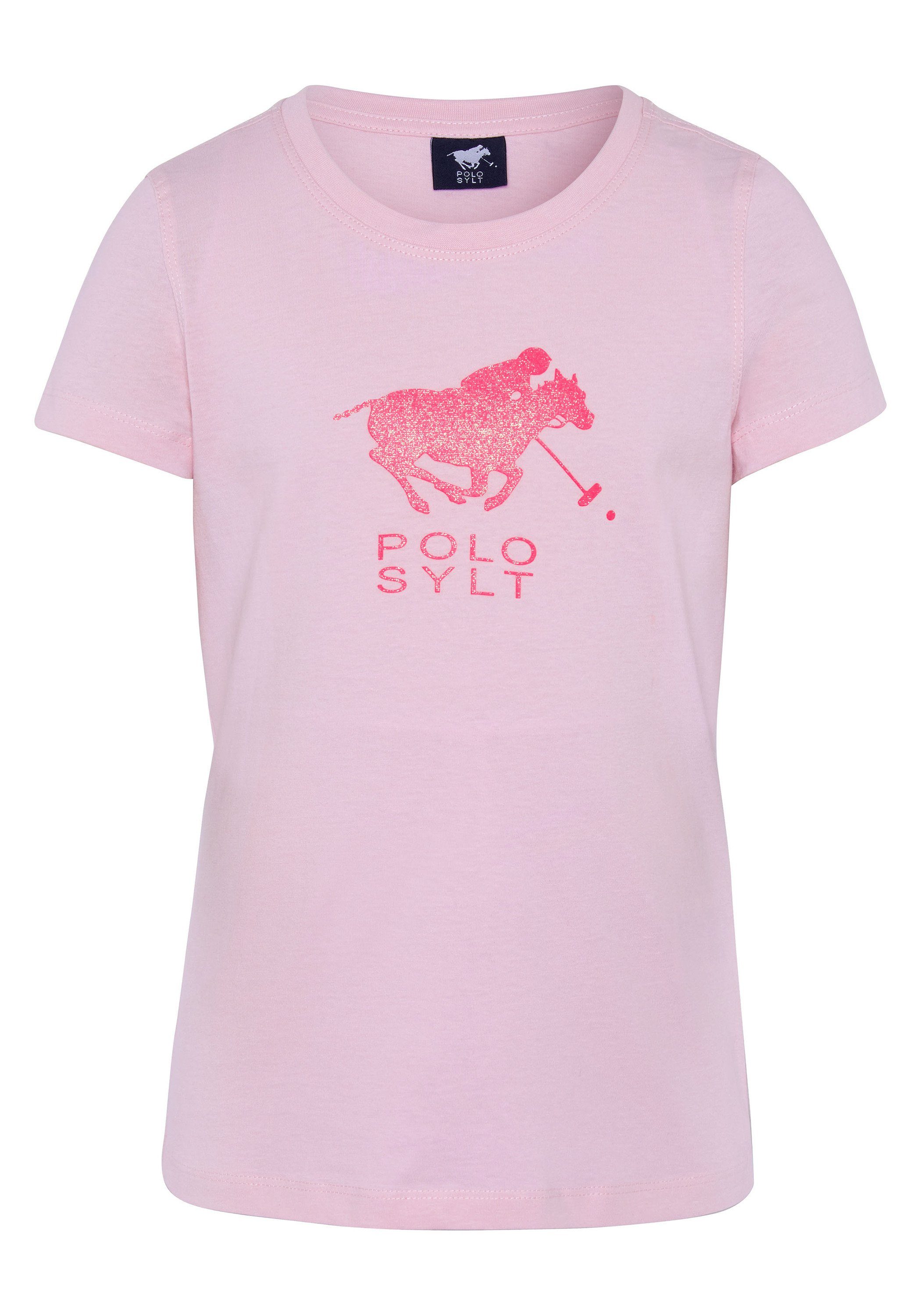 Polo Sylt Print-Shirt mit Glitzer-Logo Pink Lady