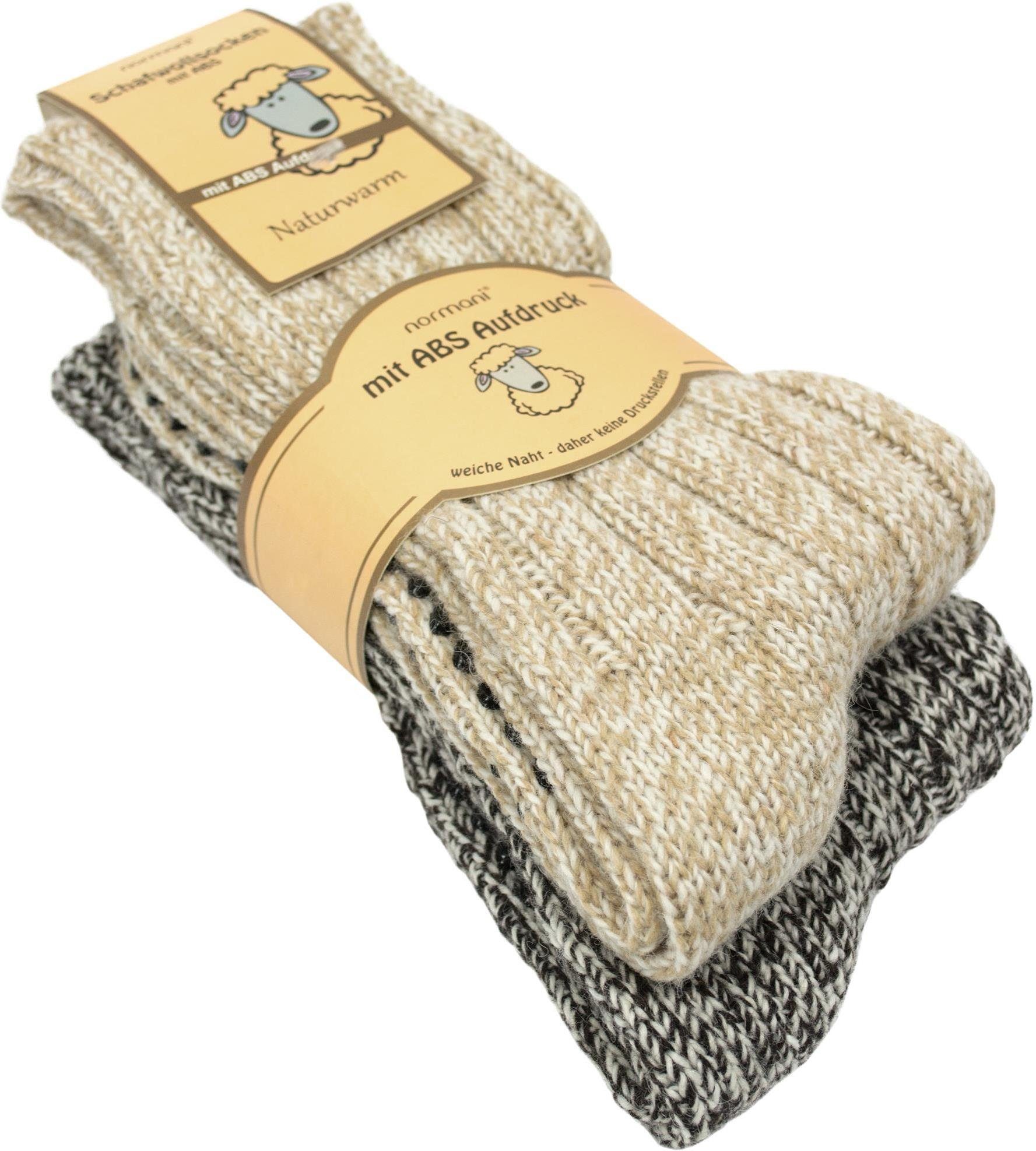 normani Thermosocken 2 Paar Norweger-ABS-Socken mit Schafwolle (Set, 2 Paar) hoher Schafwollanteil Braun/Beige