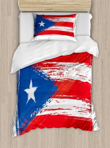 Bettwäsche »Top Qualität Weich und Warm 3 Teiligen Bettbezug mit 1 Kissenbezüge«, Abakuhaus, Puerto Rico Sketch Country Flag