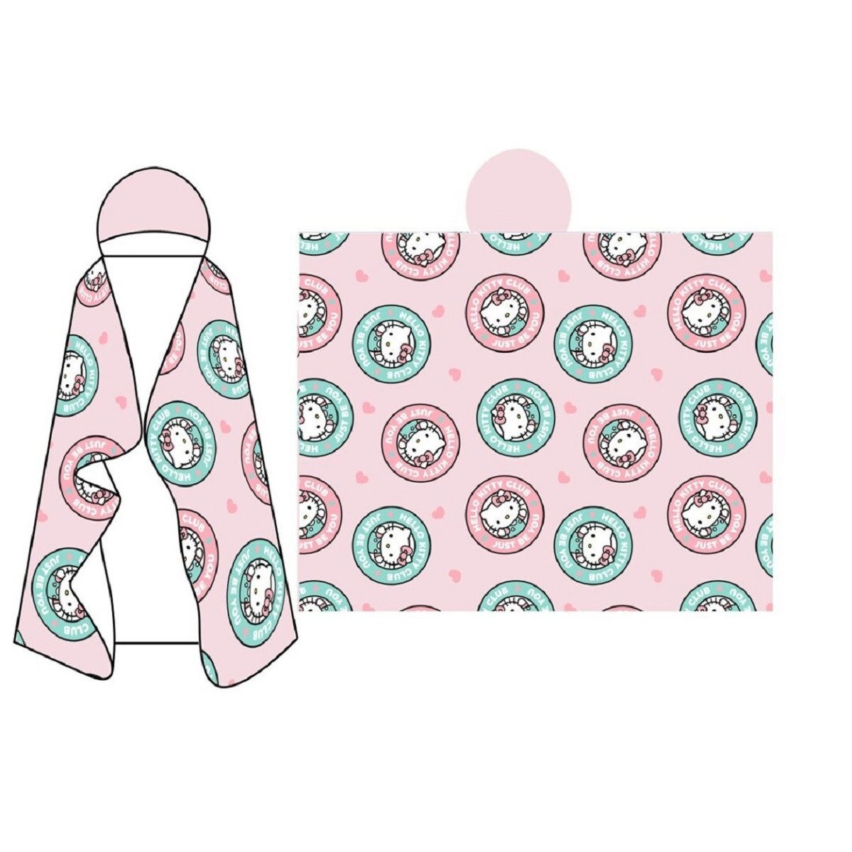 Wohndecke - Kuscheldecke mit Kapuze für Kinder – weich & wärmend – 120x150 cm, Hello Kitty, vielseitig einsetzbar, maximalen Tragekomfort