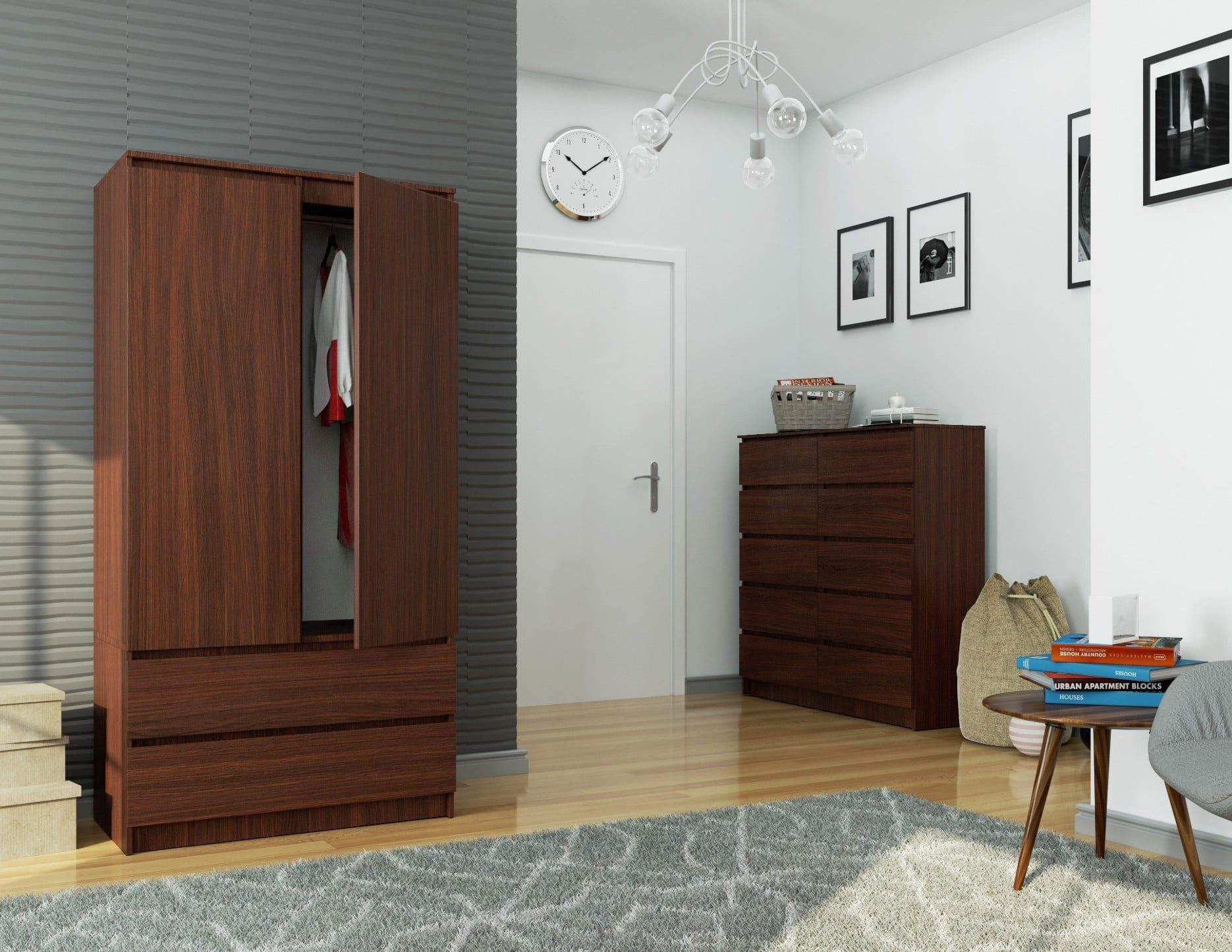 Raumhirsch Furniture Kleiderschrank - Optimierter Stauraum - Garderobenschrank Stilvoller Schlafzimmerschrank, ideal für Jugendzimmer & Wohnzimmer