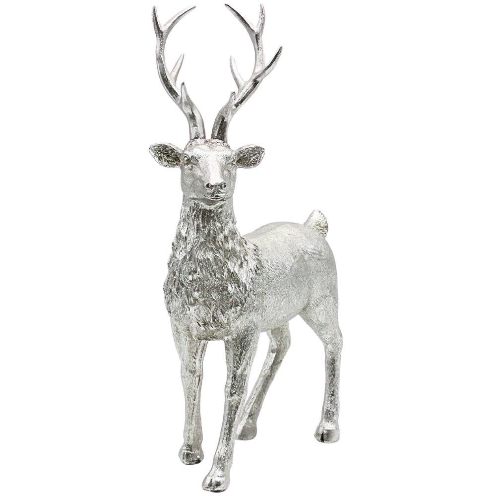 Dekohelden24 Dekofigur Keramik Dekofigur Hirsch in silber, stehend, L/B/H: 24 x 10 x 36cm