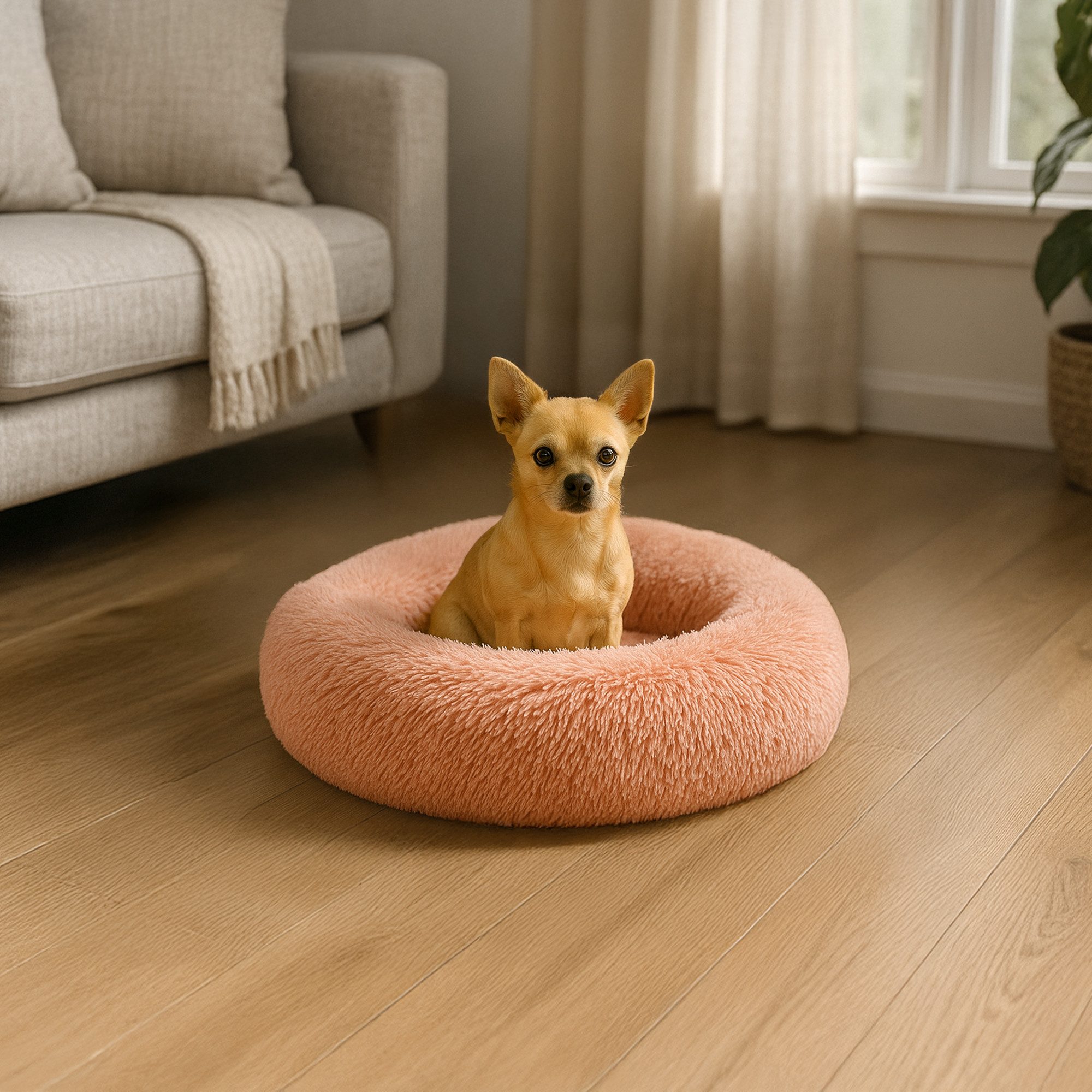belviona Tierbett in Donut-Form mit ergonomischen Rand, 40 cm Durchmesser, altrosa, Polyester, Schlafen wie auf Wolken, mit weicher Füllung, Anti-Rutsch
