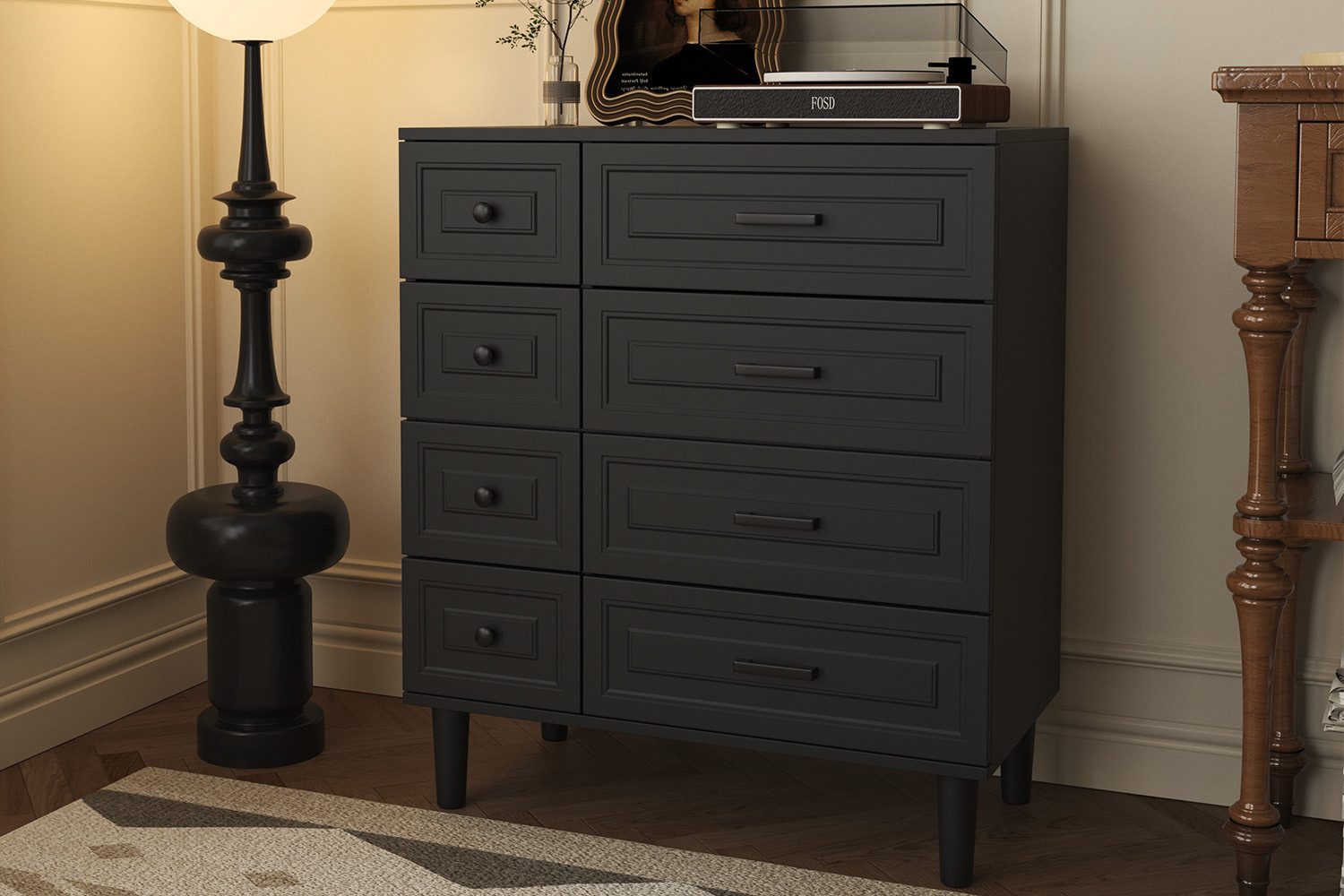 HOMAVO Kommode DG3 mit 8 Schubladen– modernes Design mit Füßen-75x40x87 cm, FSC®, viel Stauraum, pflegeleicht-für Wohnzimmer Schlafzimmer
