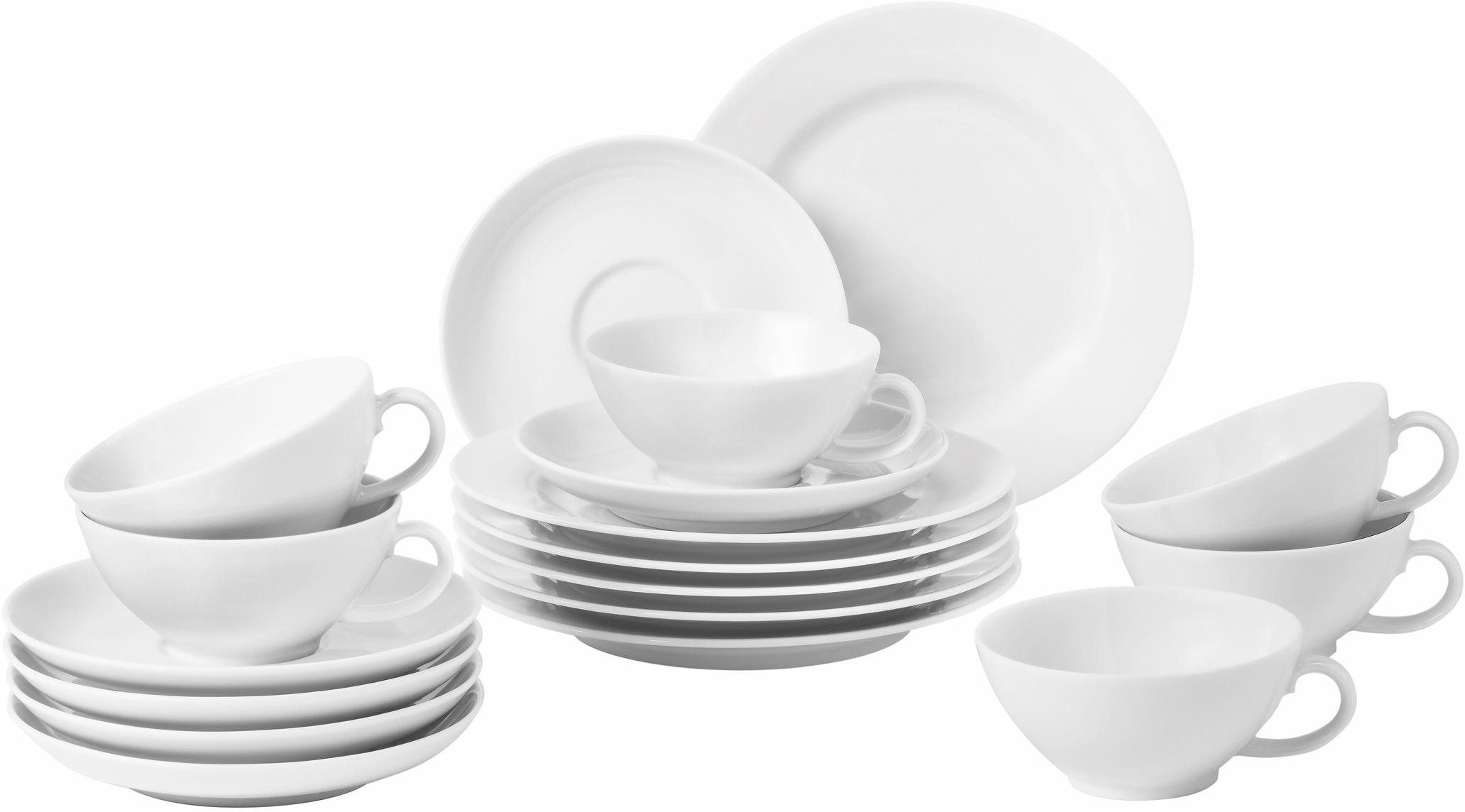 Seltmann Weiden Teeservice Geschirr-Set Rondo (18-tlg), 6 Personen, Porzellan, Tassen, Teller, Untertassen, 18 Teile, für 6 Personen Made in Germany
