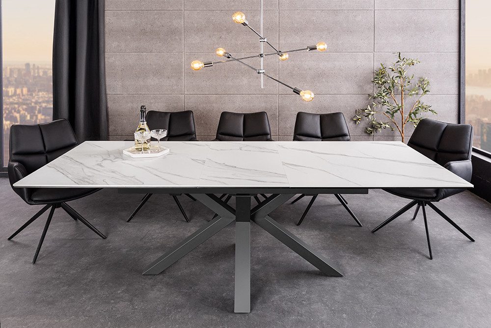 riess-ambiente Esstisch ETERNITY 160-200cm weiß / schwarz · Tisch aus Keramik im Marmor-Design (Einzelartikel, 1-St), ausziehbar · 8+ Personen · Sicherheitsglas · Sterngestell · Metall
