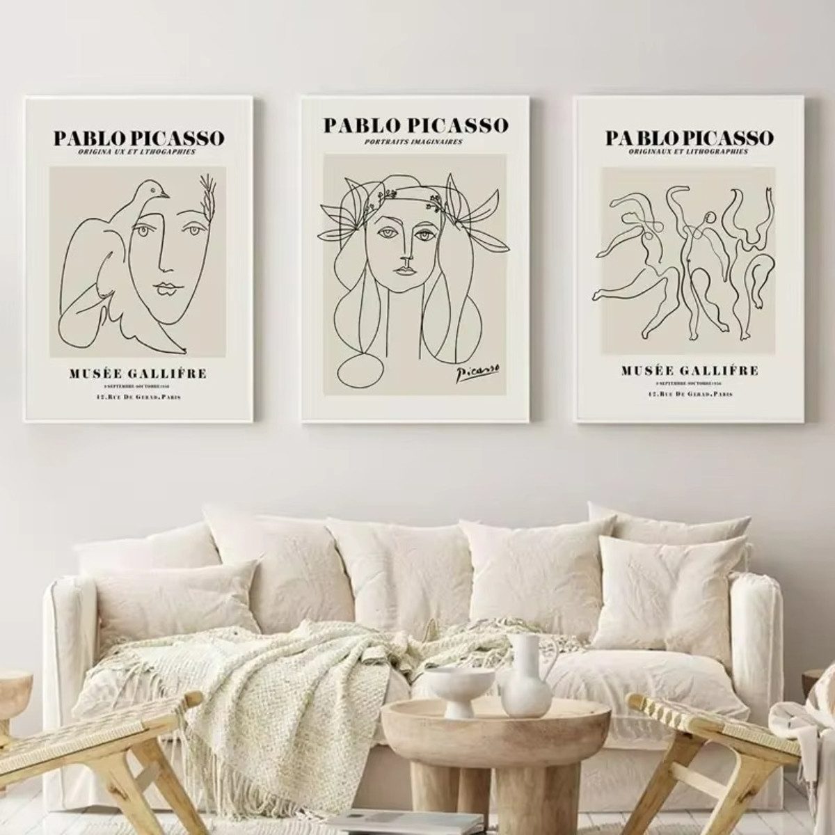 TPFLiving Kunstdruck (OHNE RAHMEN) Poster - Leinwand - Wandbild, Moderne abstrakte Pablo Picasso Ausstellung Schwarz-Weiß-Leinwand (Leinwandbild XXL), Farben: S – Bild 3 von 5