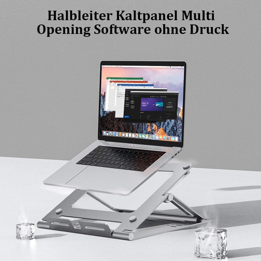 AURIVION Halterung Aluminium Laptopständer höhenverstellbar für 12–17,3 Zoll, (bis 17.3 Zoll, Set, 1-tlg., Tragbarer Laptop Tisch mit Kühlfunktion & neigbarem Design, Klappbarer Notebook Stand mit 8-facher Winkelverstellung)