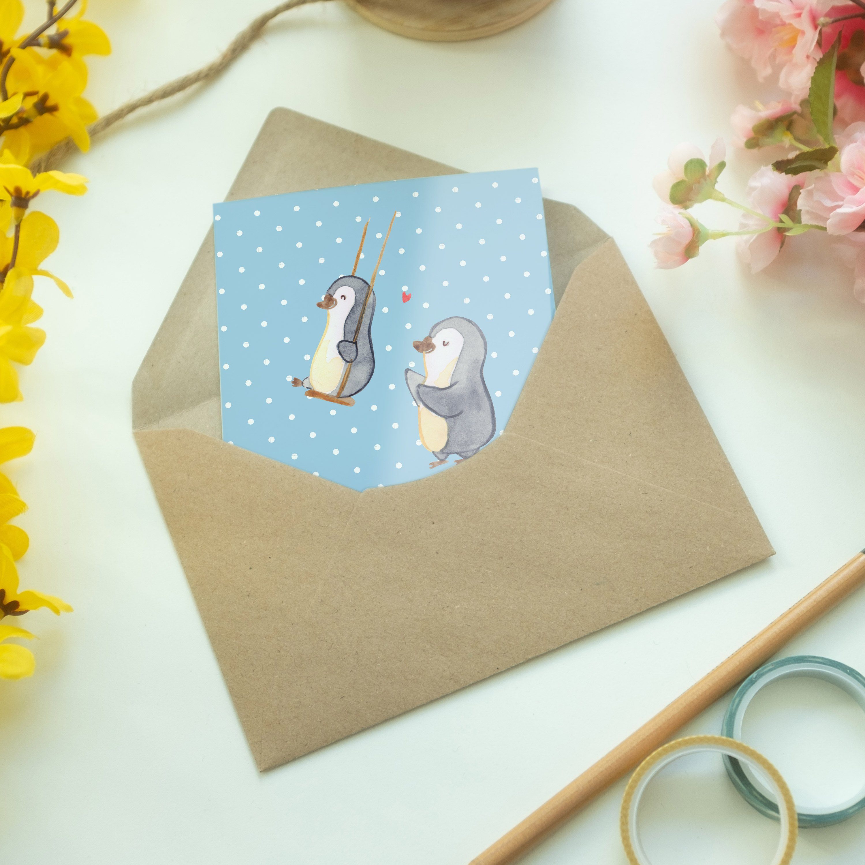 - Pastell Mr. - Panda Grußkarte schaukeln beste Schwester & Oma, Geschenk, Mrs. Oma Pinguin Blau