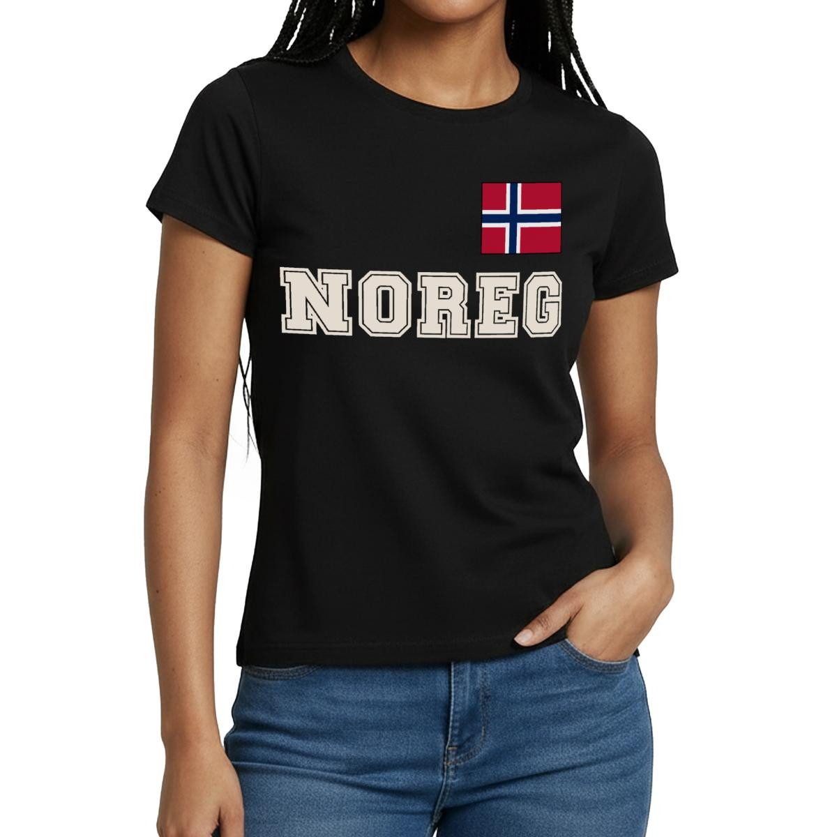 Spreadshirt T-Shirt Norwegen Trikot, Norwegen Fußball Flagge Frauen T-Shirt (1-tlg) Slim Fit, fällt klein aus
