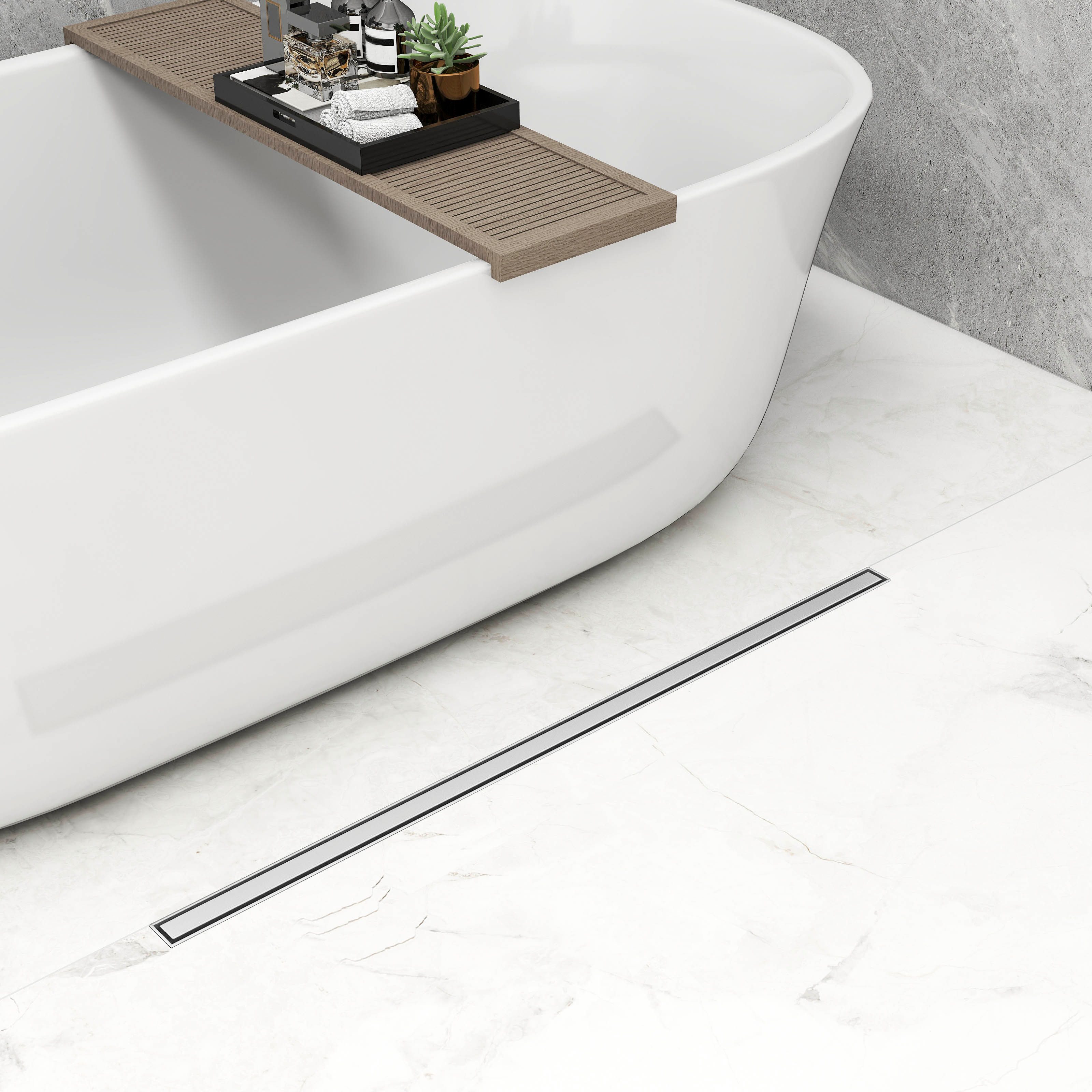 duschspa Duschrinne Edelstahl Bodenablauf, mit 360° Drehbarem Siphon,Geruchsstop und Haarsieb, Slim, Komplettset mit Siphon und Haarsieb, Rostbeständig Korrosionsresistant