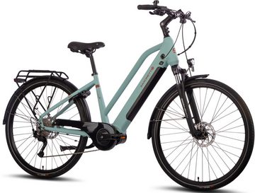 SAXONETTE E-Bike SAXONETTE Deluxe Sport (Trapez), 9 Gang Shimano Alivio Schaltwerk, Kettenschaltung, Mittelmotor, 418 Wh Akku, Pedelec, Elektrofahrrad für Damen u. Herren, Trekkingrad