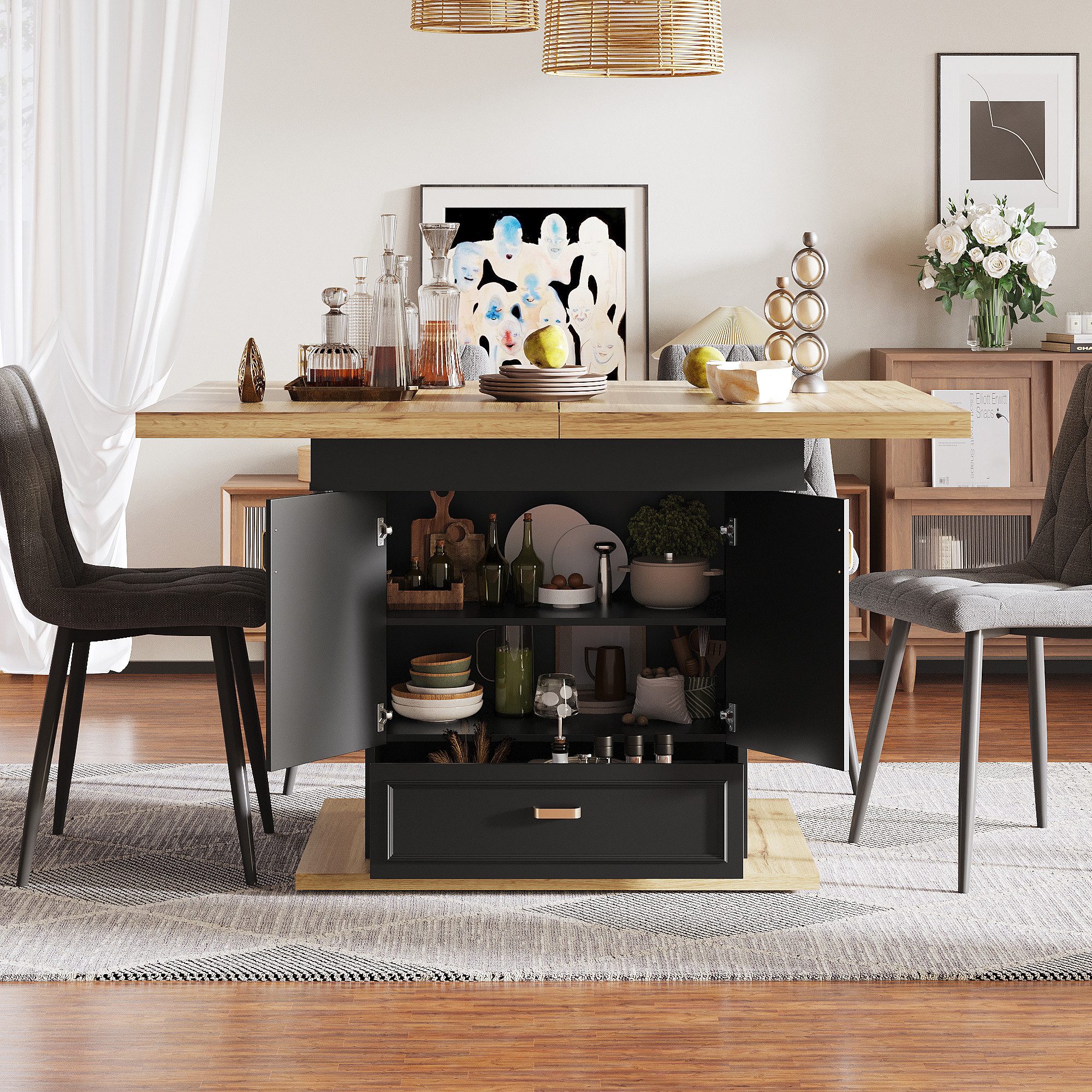 HAUSS SPOLE Esstisch mit Schubladen,Küchentisch Wohnzimmertisch ausziehbar günstig online kaufen