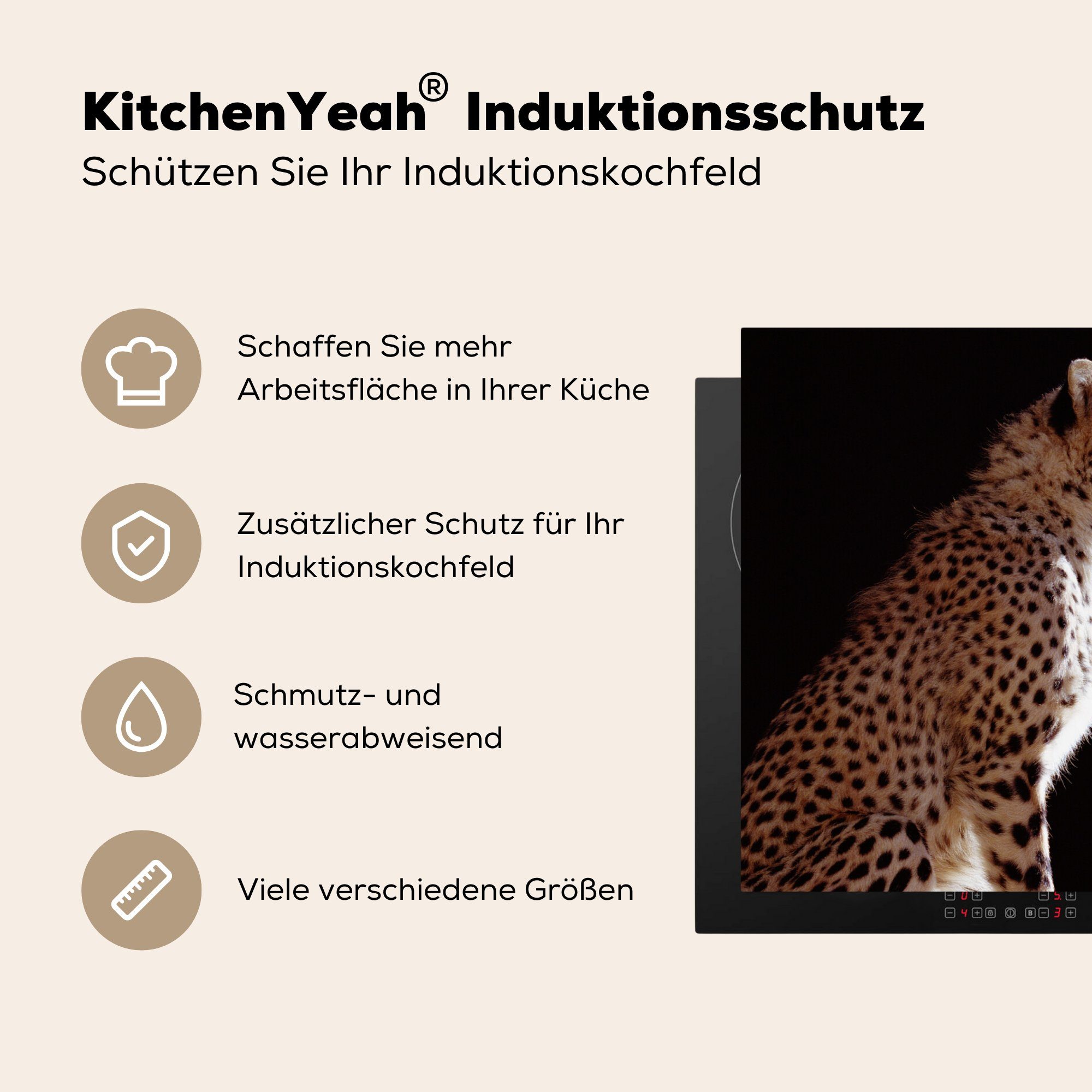 MuchoWow Herdblende-/Abdeckplatte 81x52 küche, - cm, Gepard (1 Vinyl, Schutz die Ceranfeldabdeckung für - tlg), Induktionskochfeld Licht, Tiere