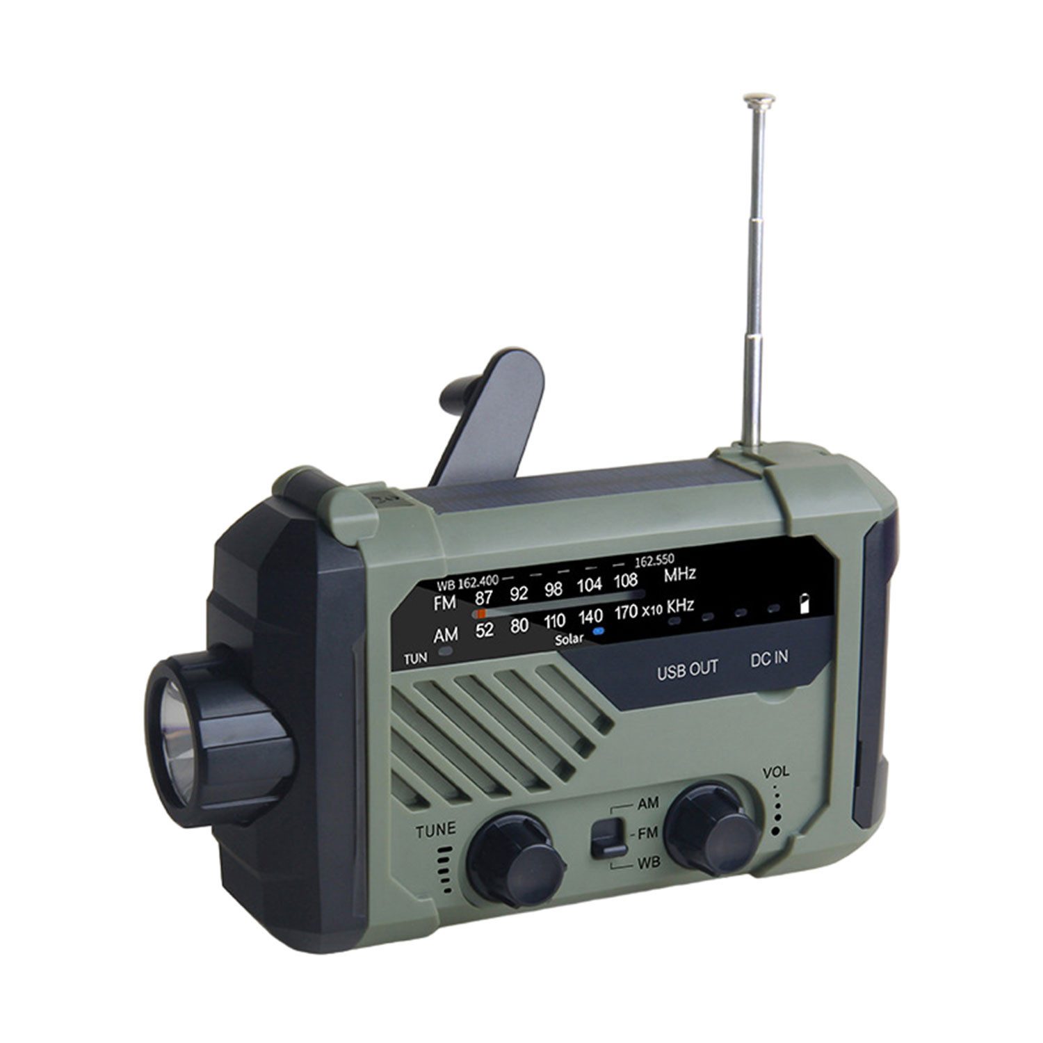 Refttenw Kurbel Solarradio Radio AM/FM Notfallradio (mit LED-Taschenlampe/Aufladung, 2000mAh, für Camping Überleben Notfall)