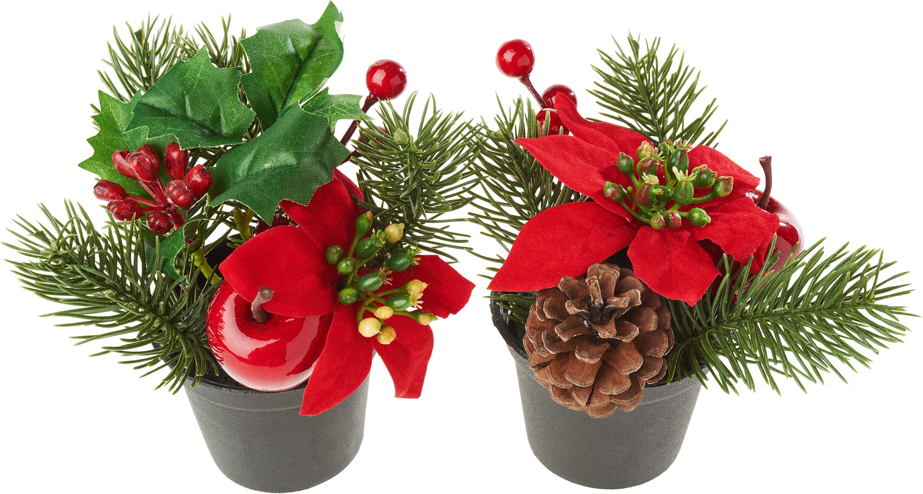 Kunstblume Weihnachtsarrangement mit Tanne im Topf, 2 Stück, DPI, Höhe 13 c günstig online kaufen