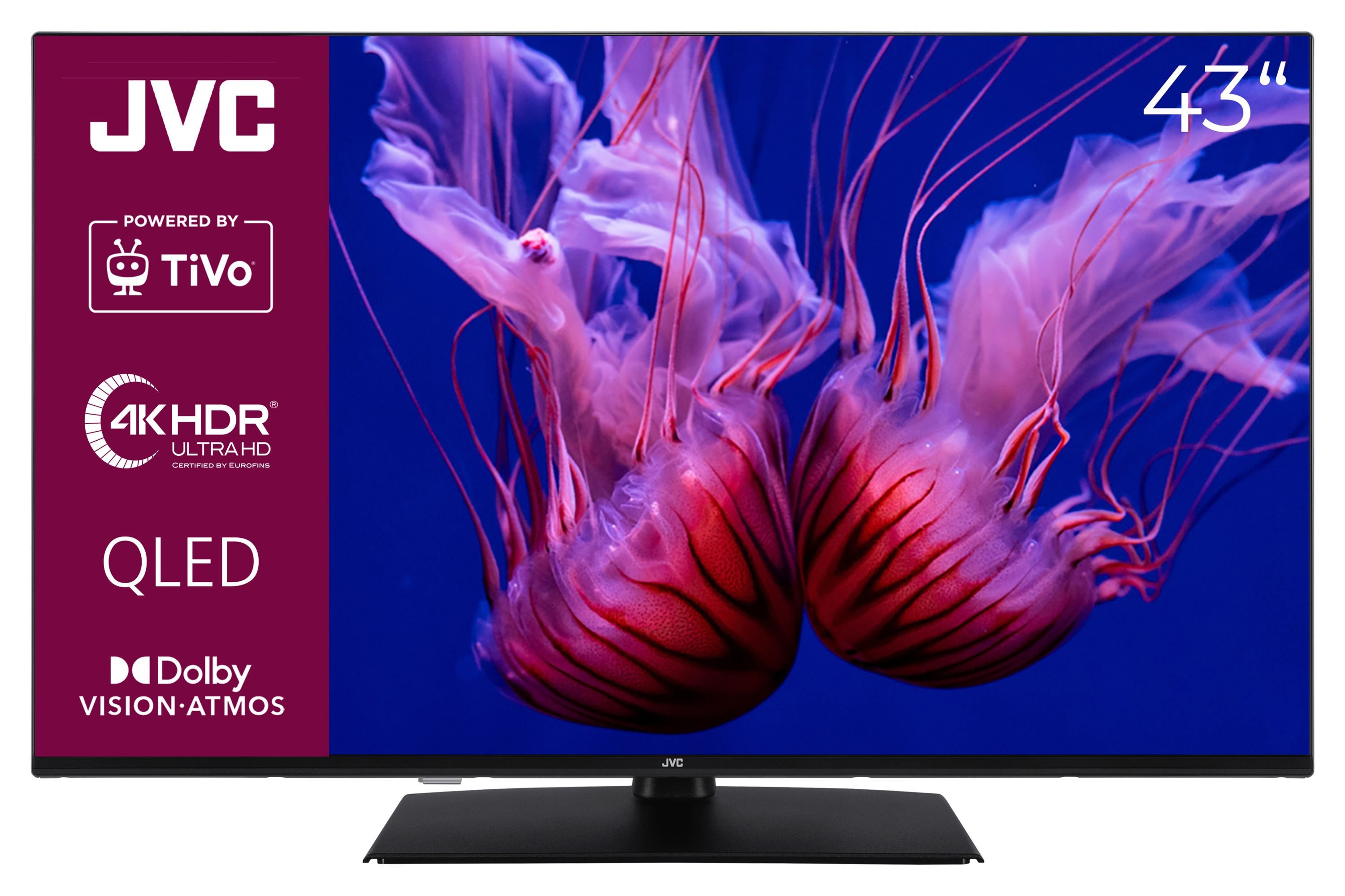 JVC LT-43VUQ3455 QLED-Fernseher (108 cm/43 Zoll, 4K Ultra HD, Smart TV powered by TiVo, Smart TV powered by TiVo, HDR Dolby Vision, Triple-Tuner, 6 Monate HD)