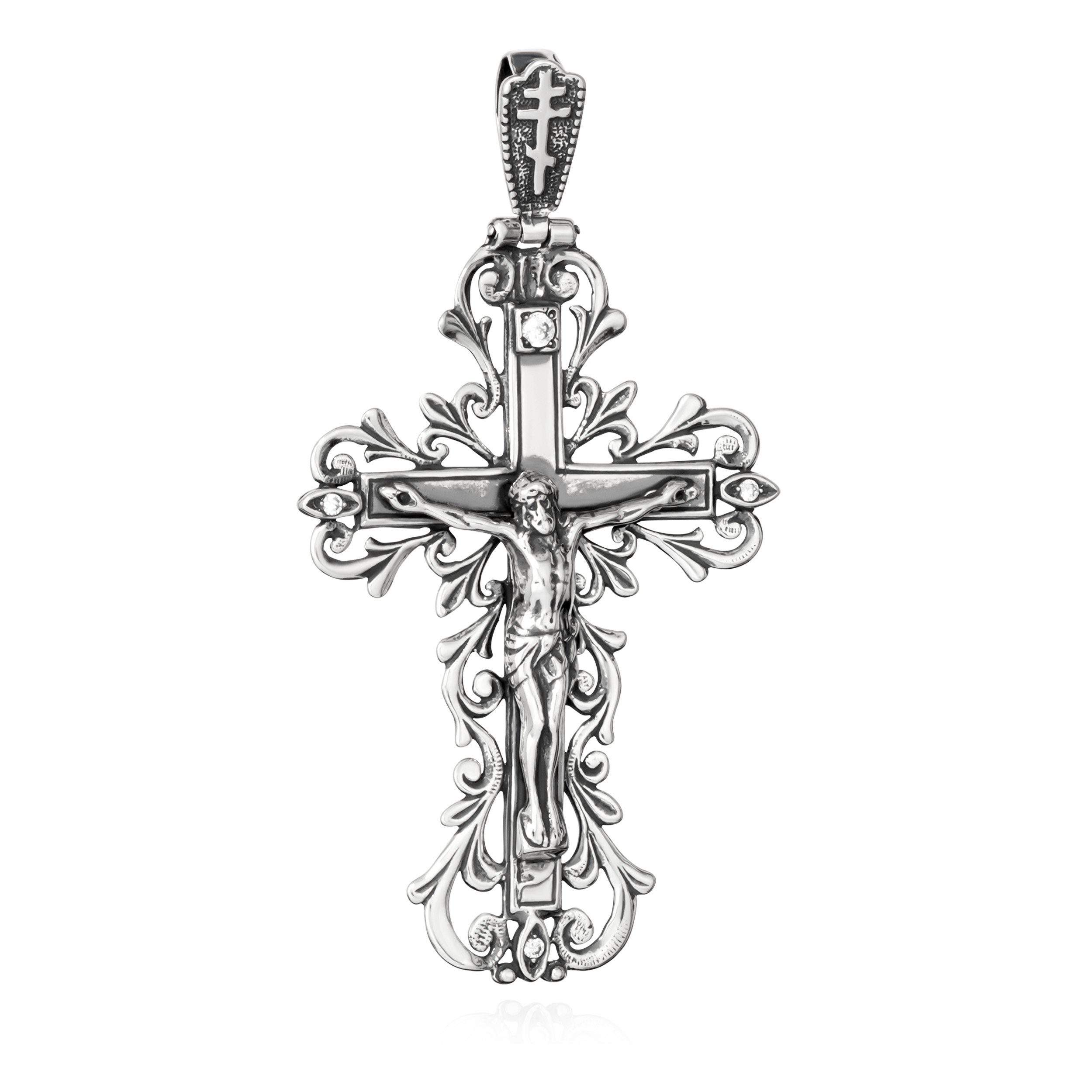 NKlaus Kreuzanhänger Silber Kreuz 925 Sterling mit 4 Zirkonia Orthodox
