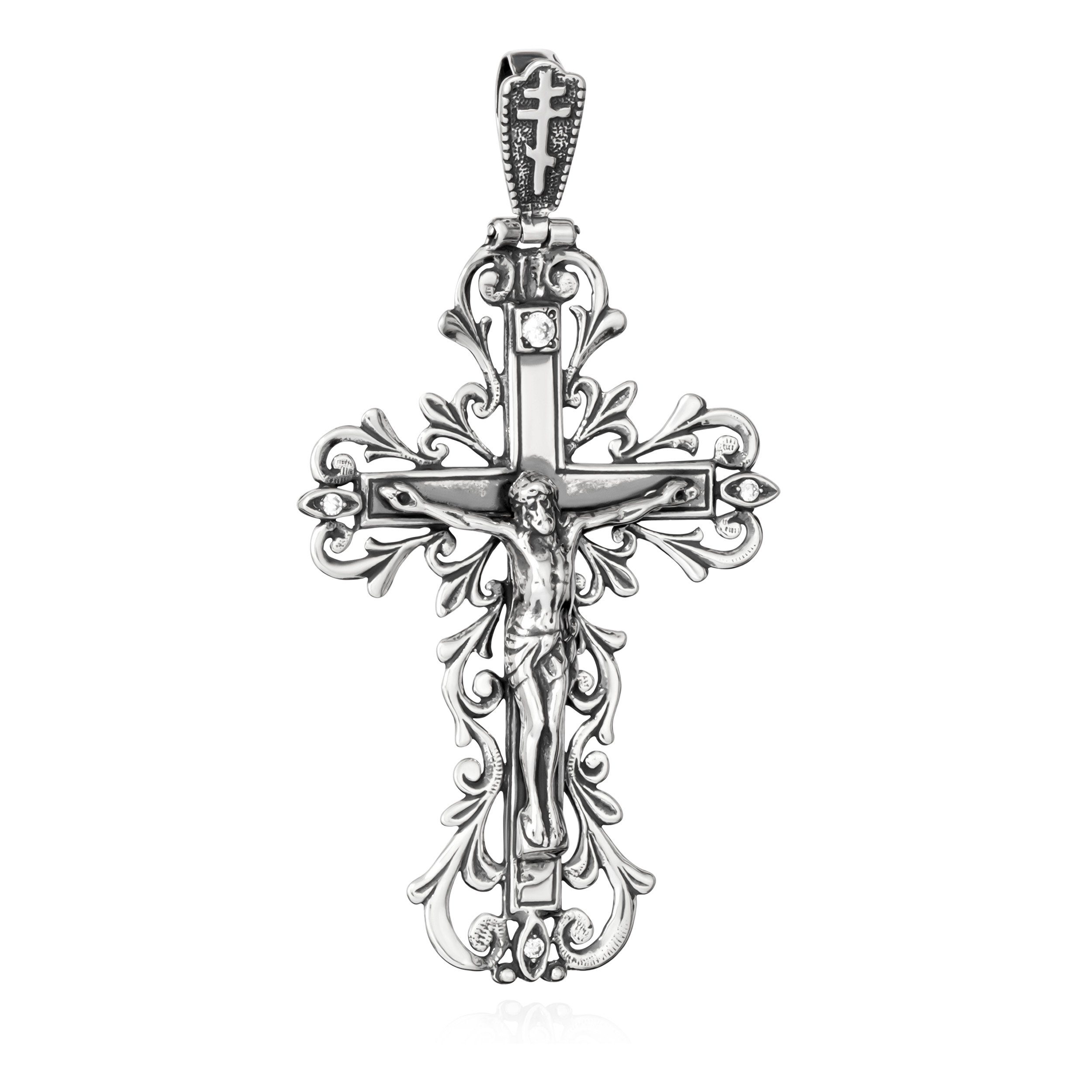 Kreuzanhänger Silber Kreuz 925 Sterling mit 4 Zirkonia Orthodox