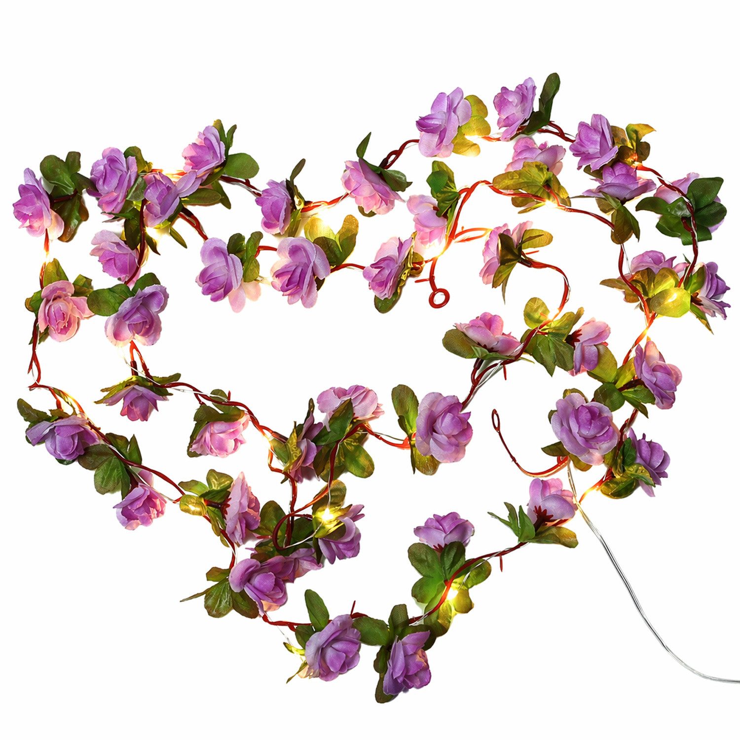 MARELIDA LED-Lichterkette lila Mini Rosen Rosenblüten Deko Hochzeit Valentinstag 2,1m Timer, 22-flammig