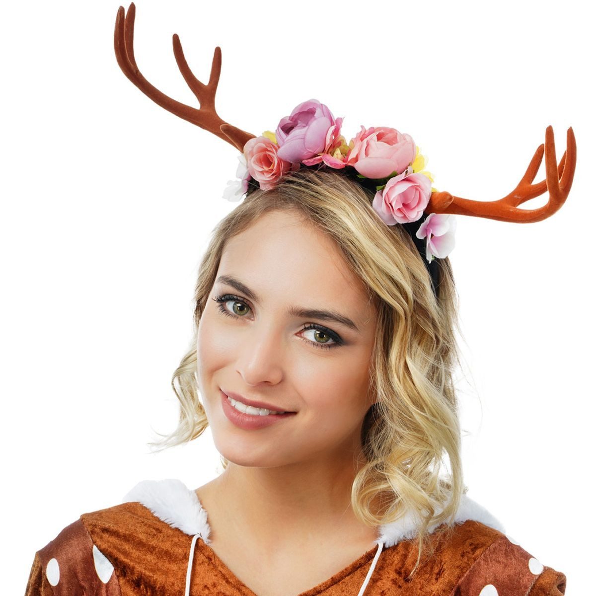 Kostüm Reh Haarreif mit Blumen für Damen Kostümzubehör Karneval Fasching
