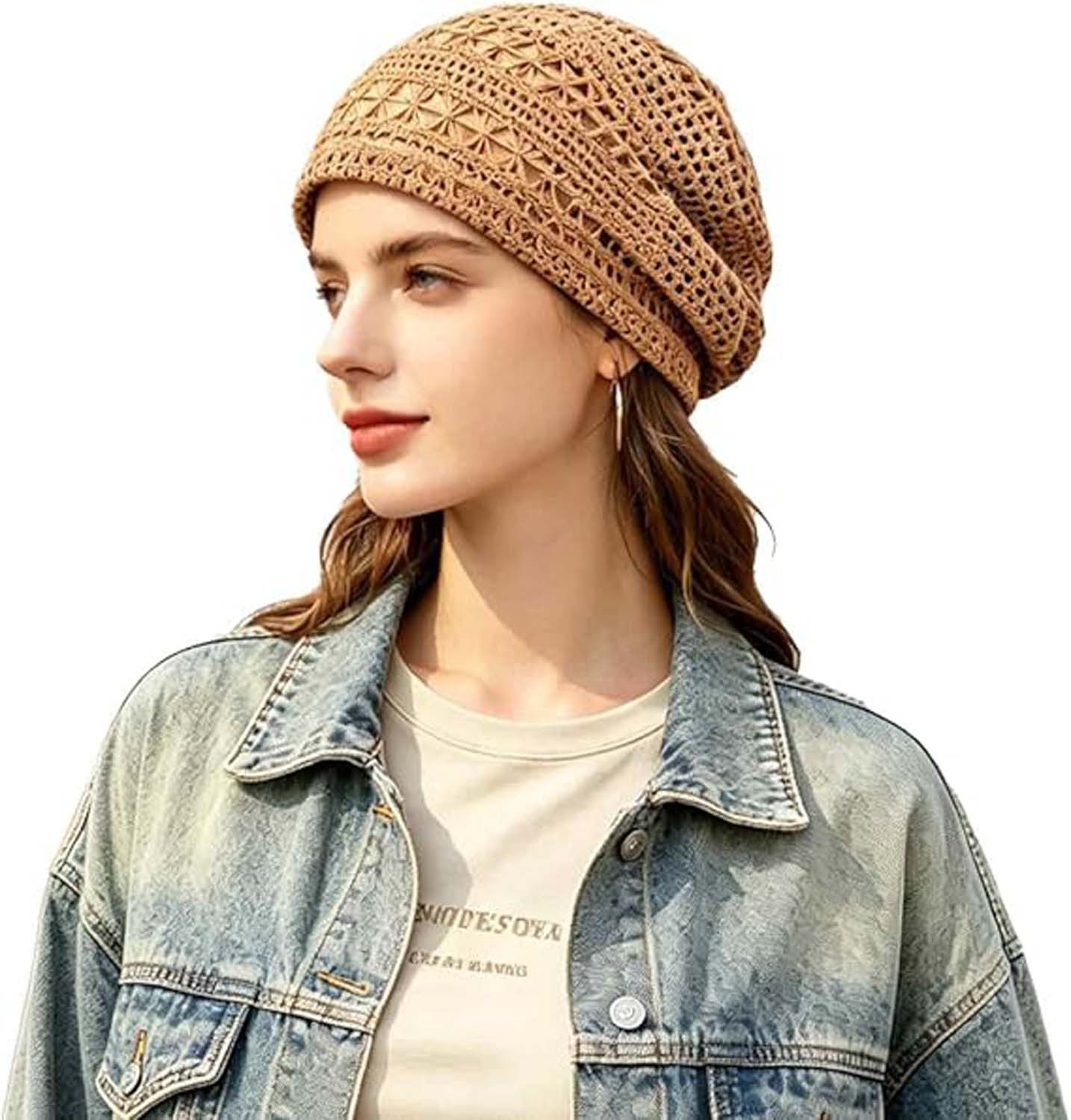 nsihing Beanie Glitzernde Spitzenmütze für Damen, leichte, atmungsaktive Strickmütze