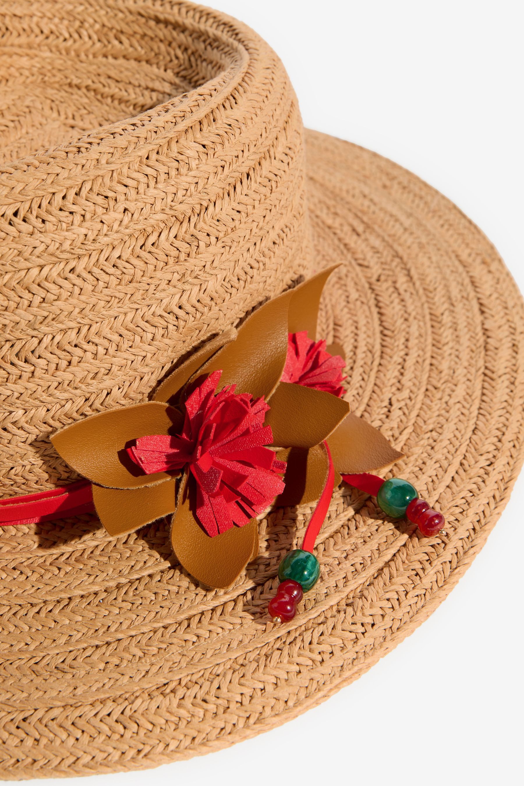 Love & Roses Fedora Love & Roses Fedora-Hut mit Raffia mit Blumen (1-St)