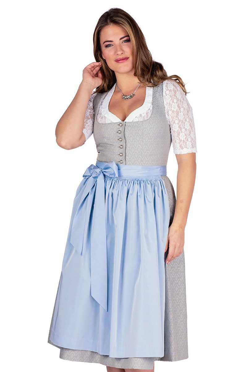 Dirndl Midi Dirndl 2tlg. - PILLERSEE - helltaupe/himmelblau