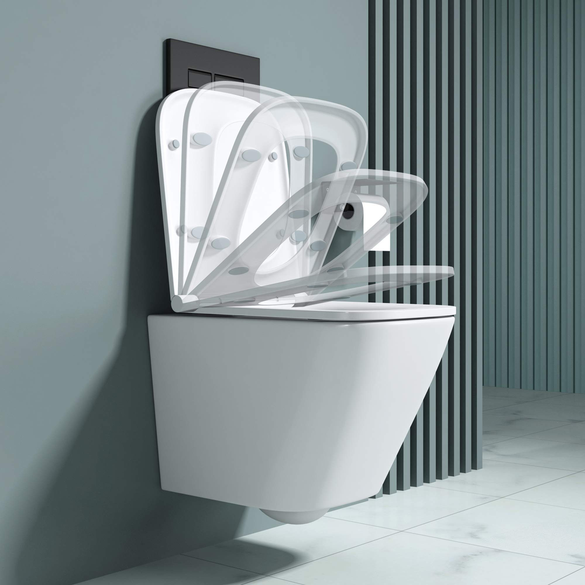 doporro Tiefspül-WC Wand-WC Hänge-WC Keramik Spülrandlos mit Softclose-Sitz wassersparend, wandhängend, inkl. SilentClose-Sitz mit Absenkautomatik, weiß/schwarz