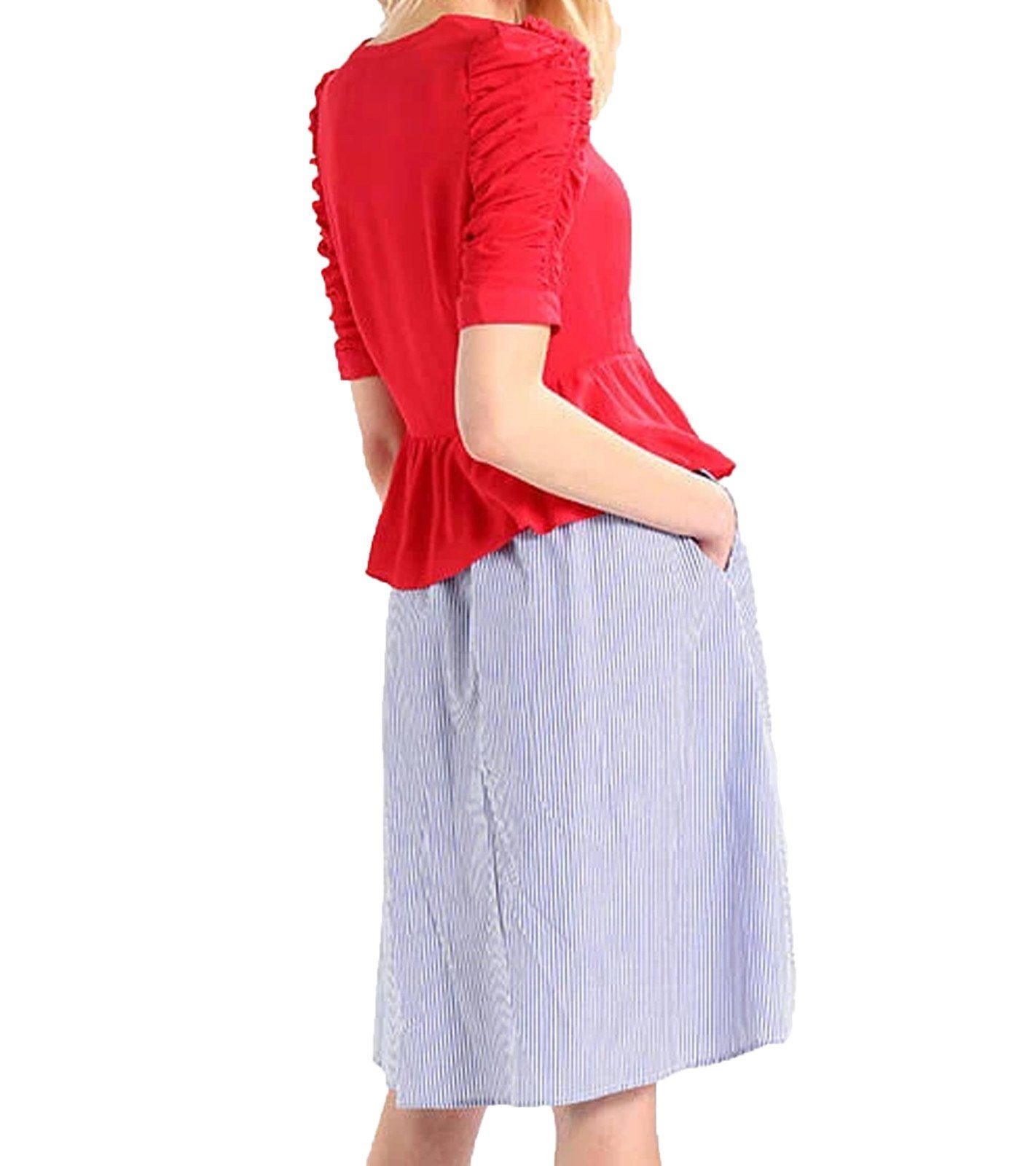 mint&berry Crepebluse mint & berry Shirt stylische Crêpe-Bluse für Damen  mit gerafften Ärmeln Freizeit-Bluse Rot