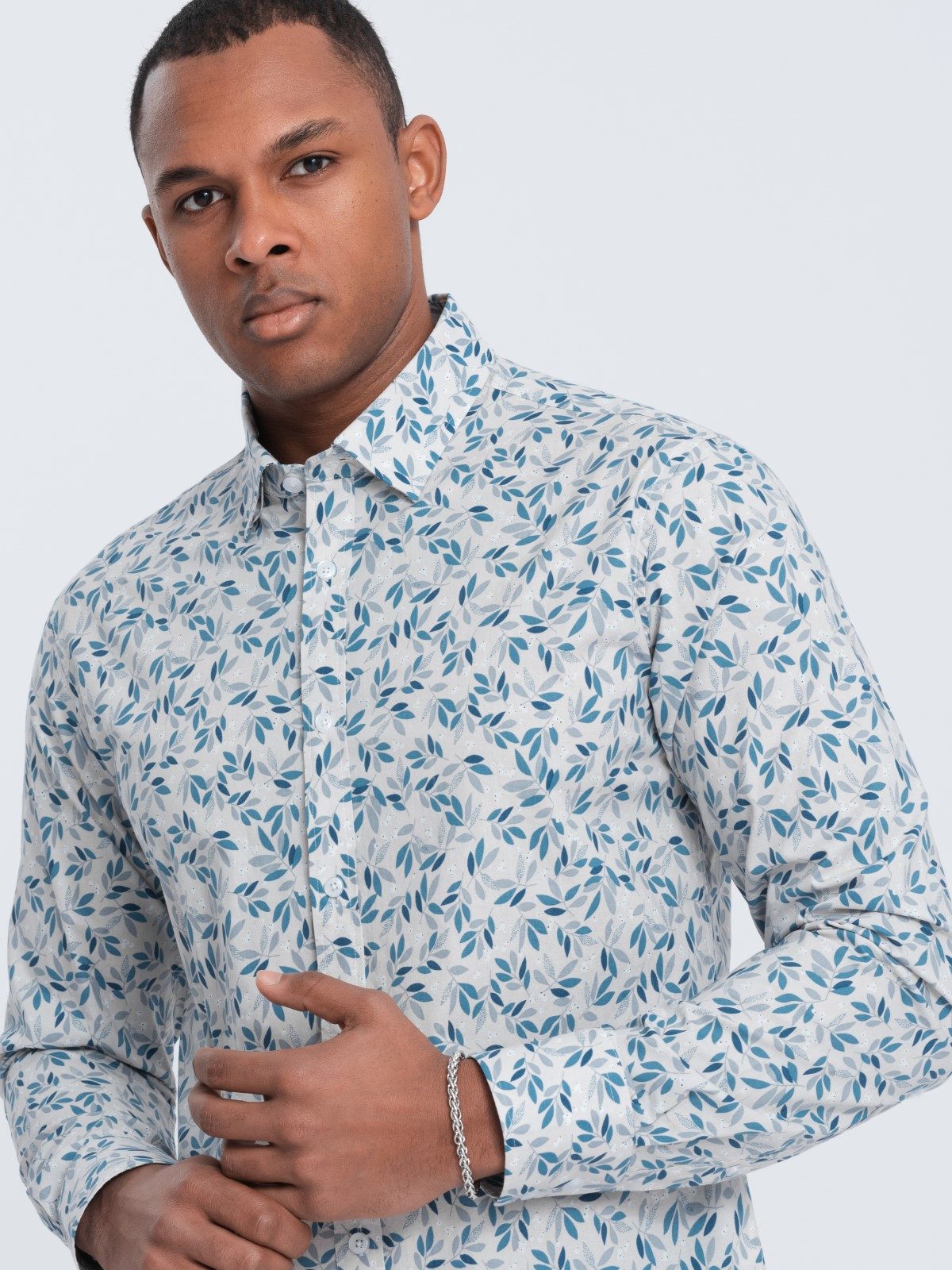 Langarmhemd Herrenhemd SLIM FIT mit feinem Blattmuster
