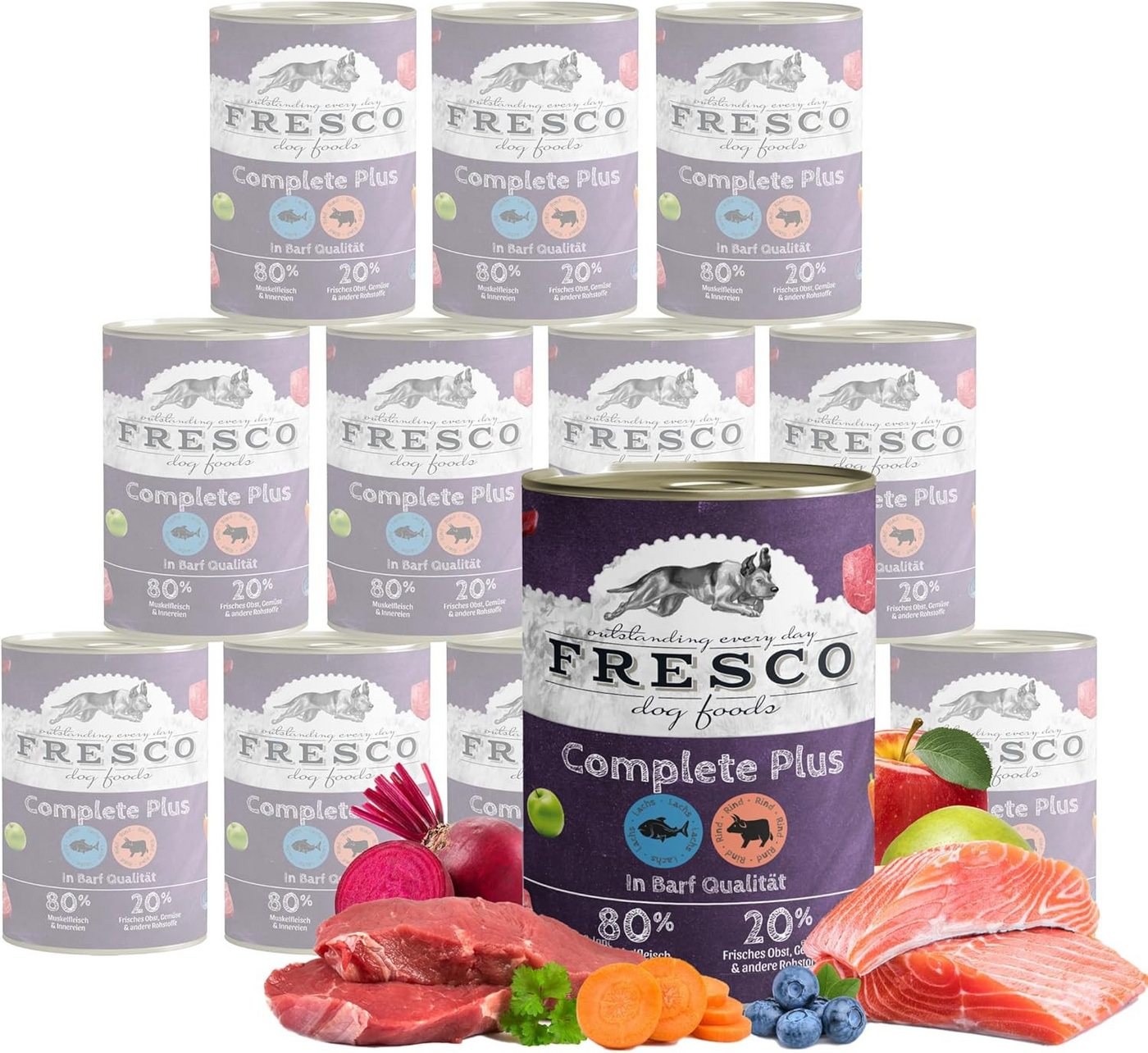 Fresco Dog NassBarf Premium Hundefutter Nass 12 x 400g Lachs mit Rind, Nassfutter für: Hunde, Getreidefrei, zuckerfrei, hoher Fleischanteil