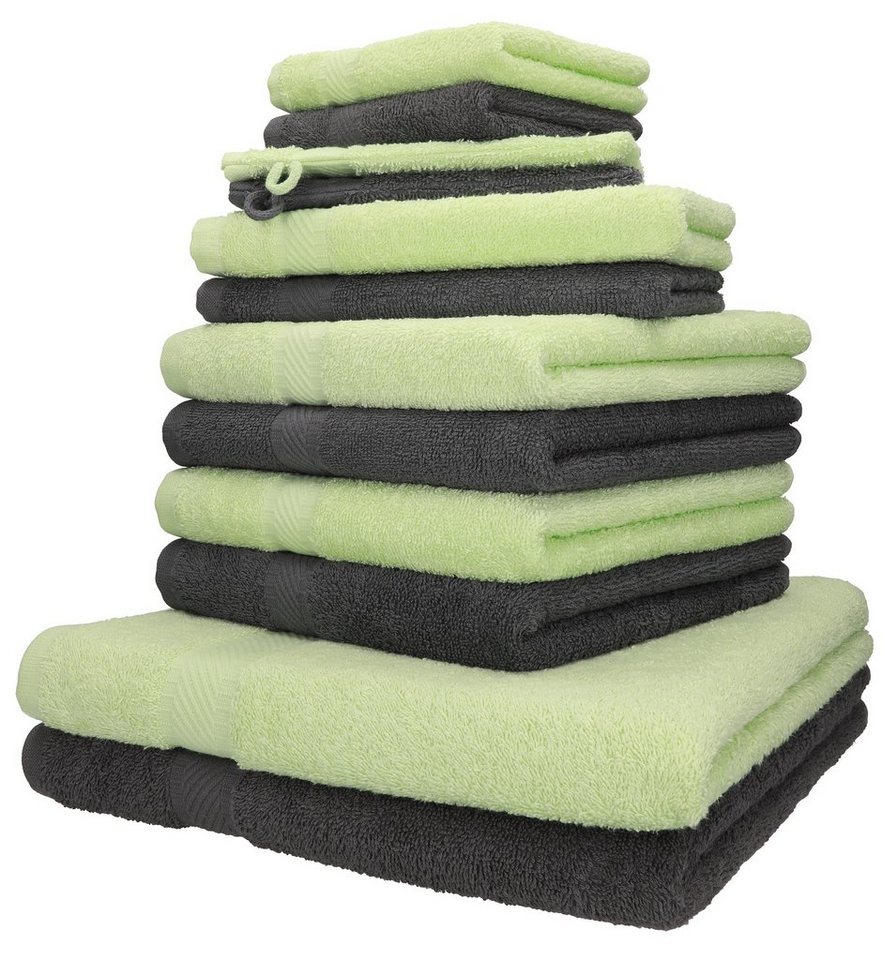 Betz Handtuch Set 12-TLG. Handtuch-Set Palermo 100% Baumwolle 2 Liegetücher  4 Handtücher 2 Gästetücher 2 Seiftücher 2 Waschhandschuhe Farbe grün und  anthrazit, 100% Baumwolle, (12-tlg)