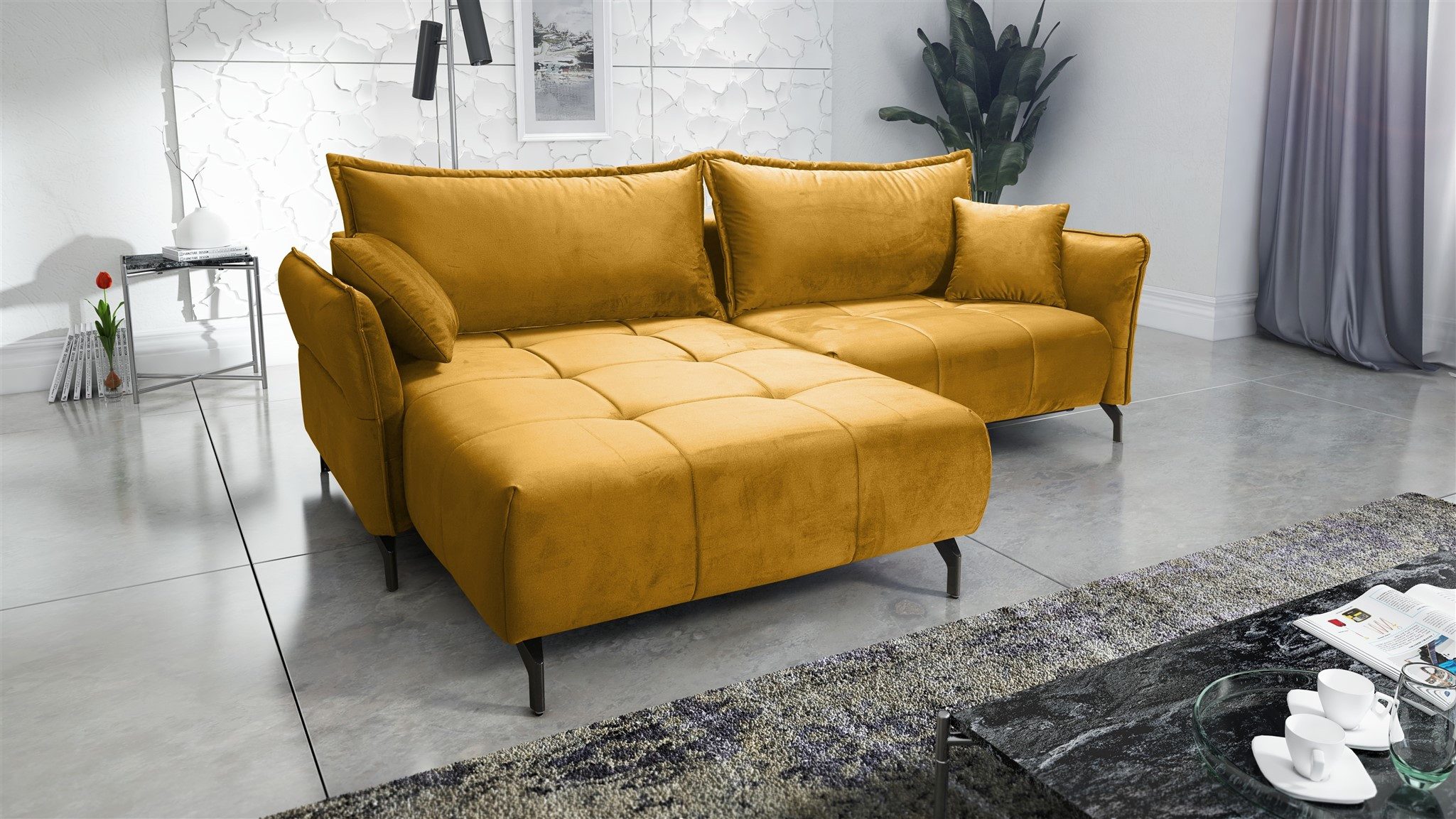 Fun Möbel Ecksofa Schlafsofa Sofa VICTORIA Stoff Element, inkl. Schlaffunktion, 2 x Rücken- und 2 x Zierkissen, inkl. Schlaffunktion